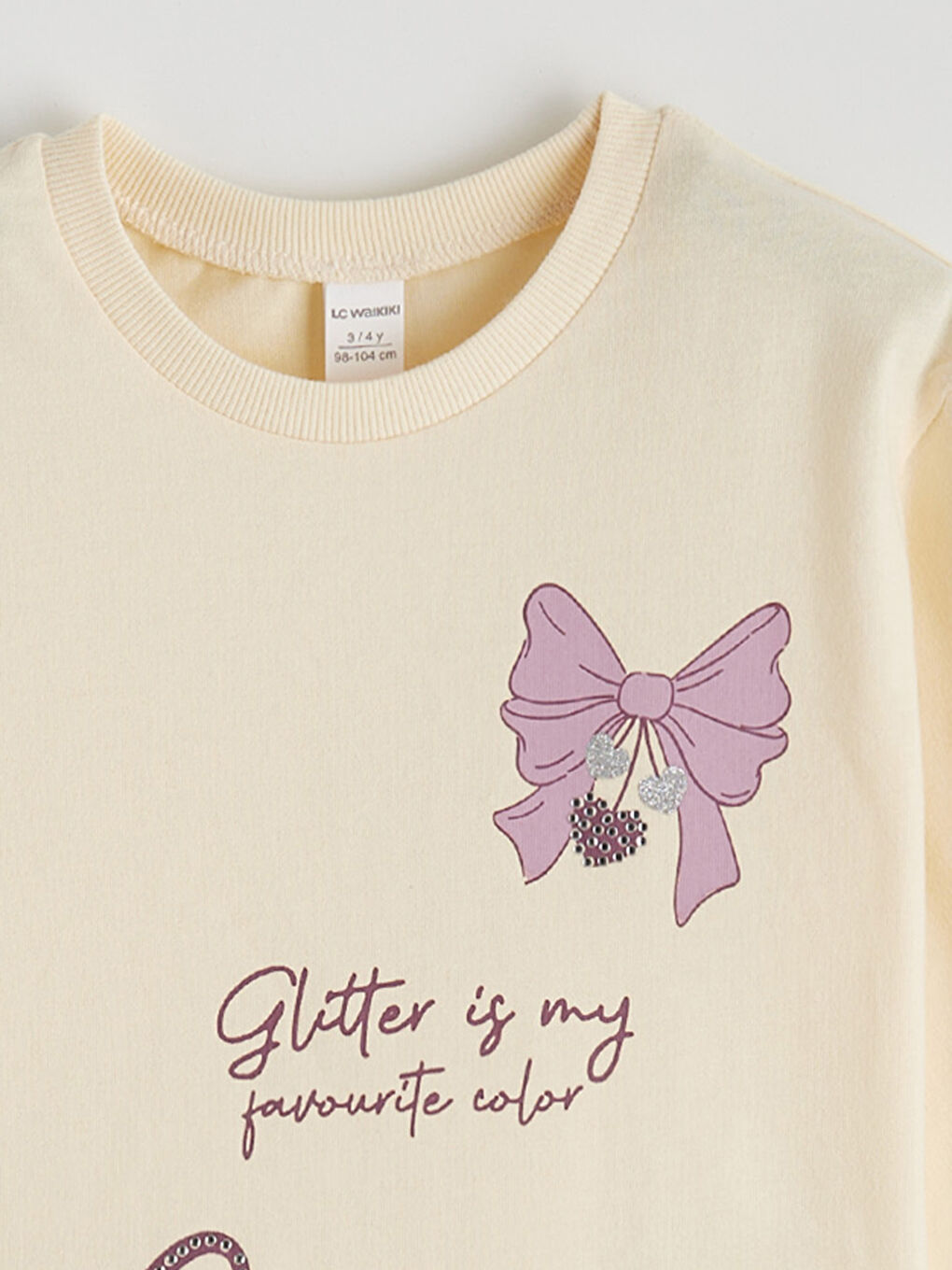 Ekru Bisiklet Yaka Baskılı Kız Çocuk Tişört-2