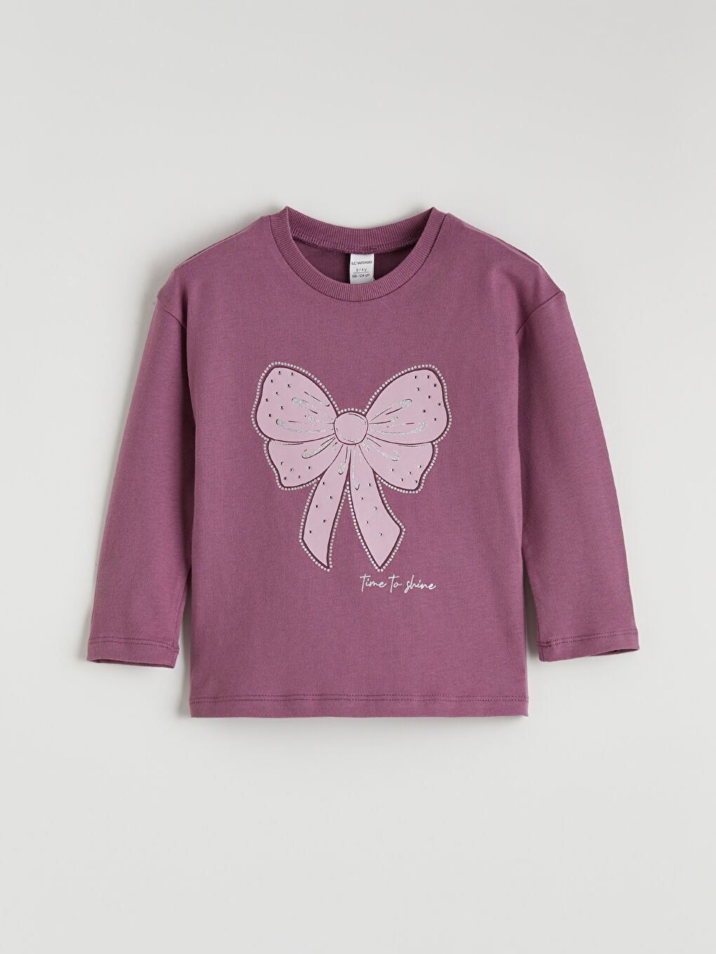Mor Uzun Kollu Kız Çocuk Baskılı 2'li Tişört-1