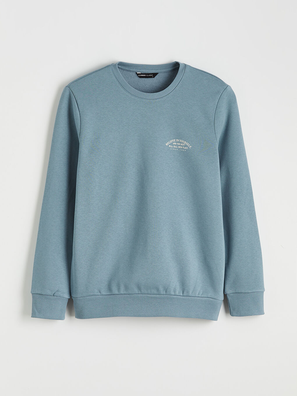 Mavi Bisiklet Yaka Baskılı Erkek Kalın Sweatshirt