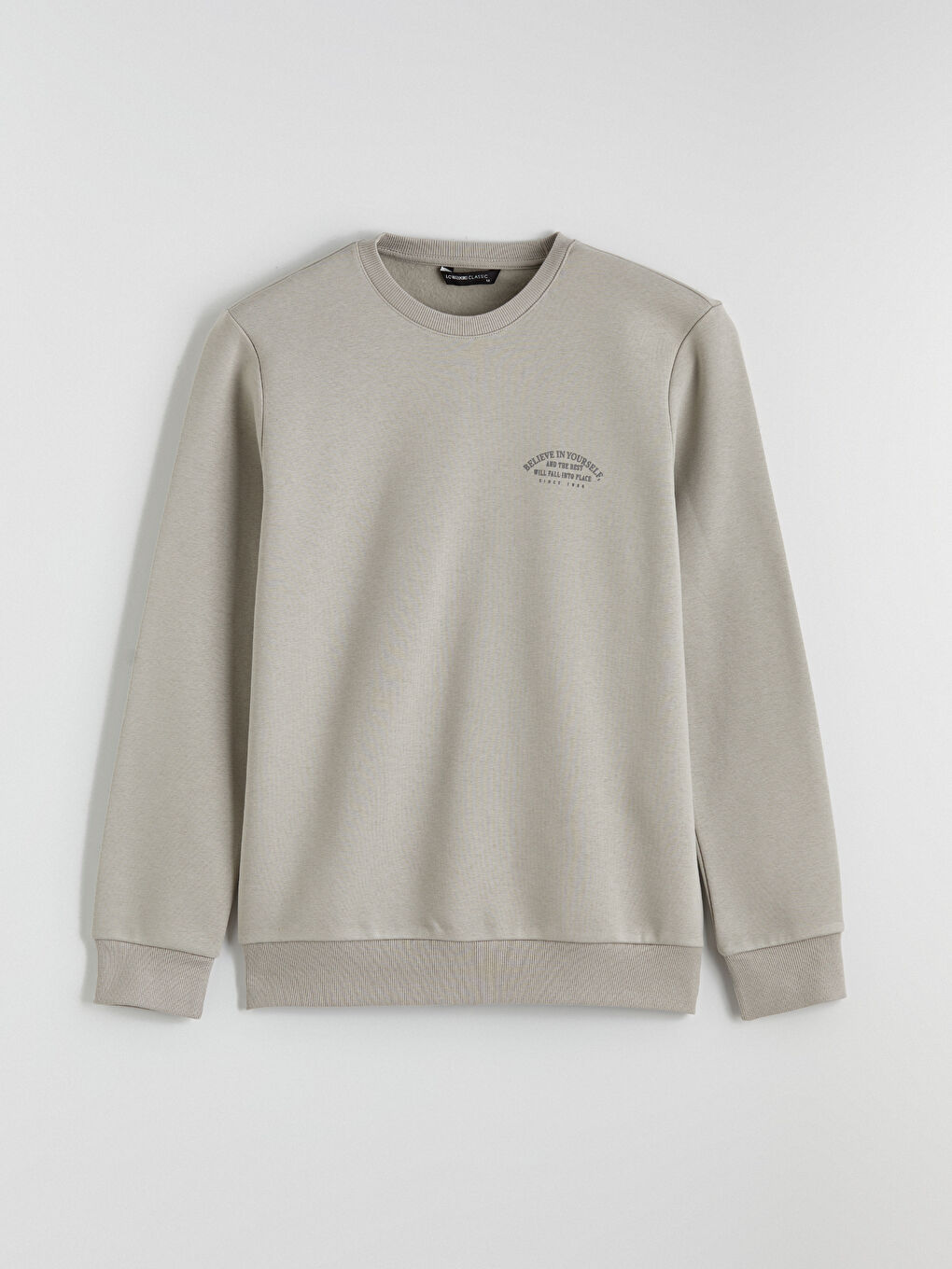 Gri Bisiklet Yaka Baskılı Erkek Kalın Sweatshirt