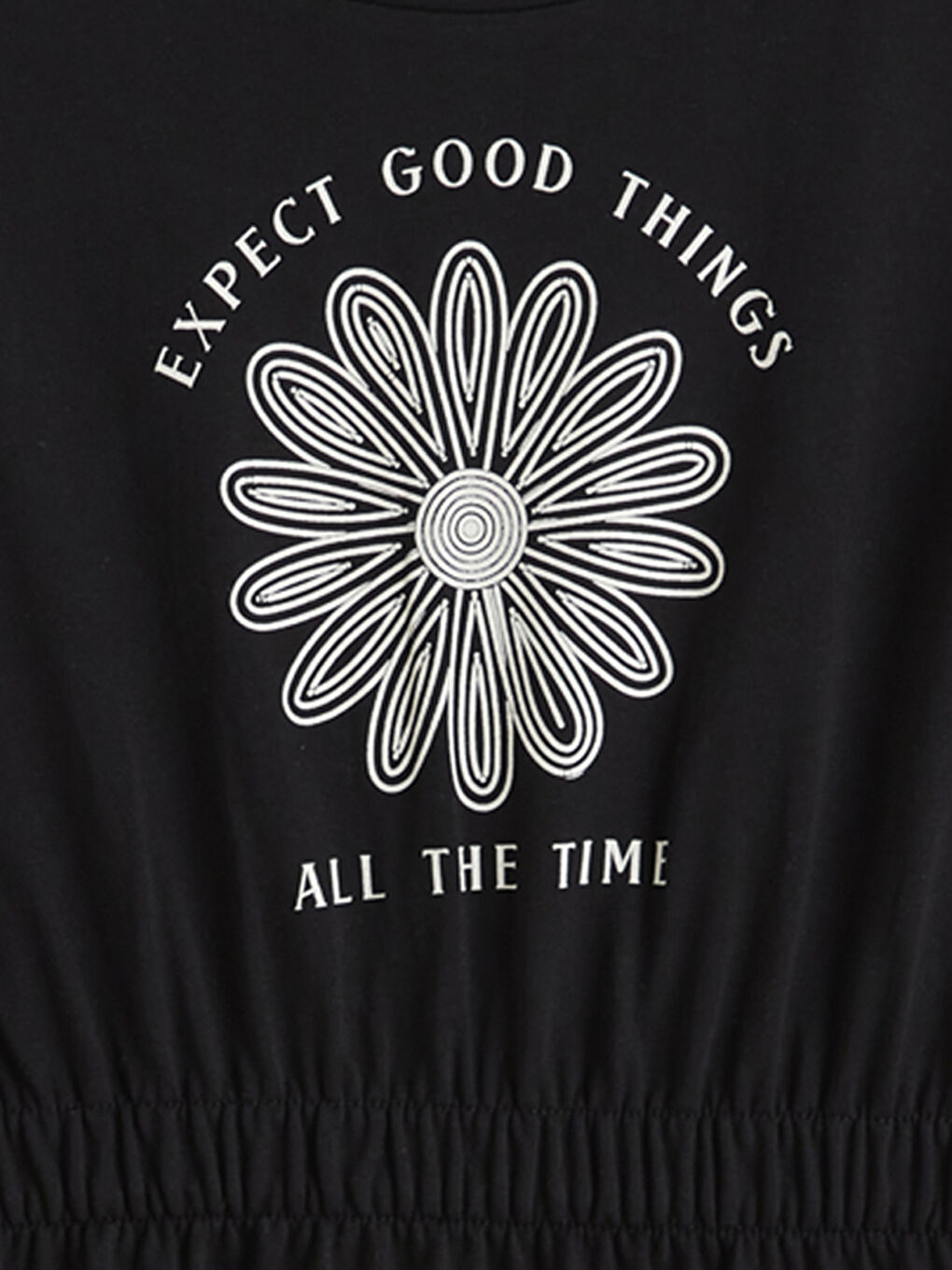 Siyah Bisiklet Yaka Çiçek Baskılı Kız Çocuk Elbise-1