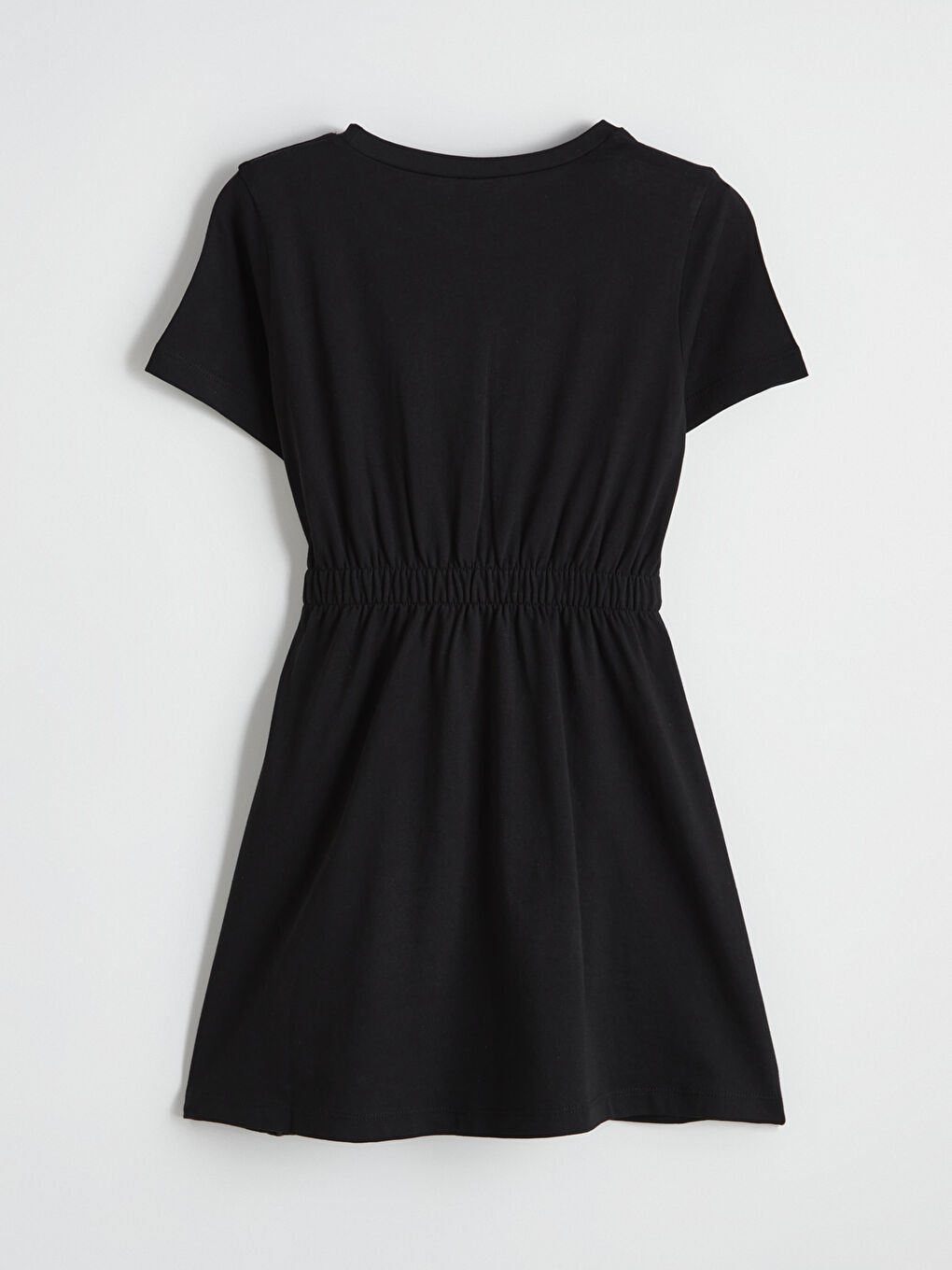 Siyah Bisiklet Yaka Çiçek Baskılı Kız Çocuk Elbise-2