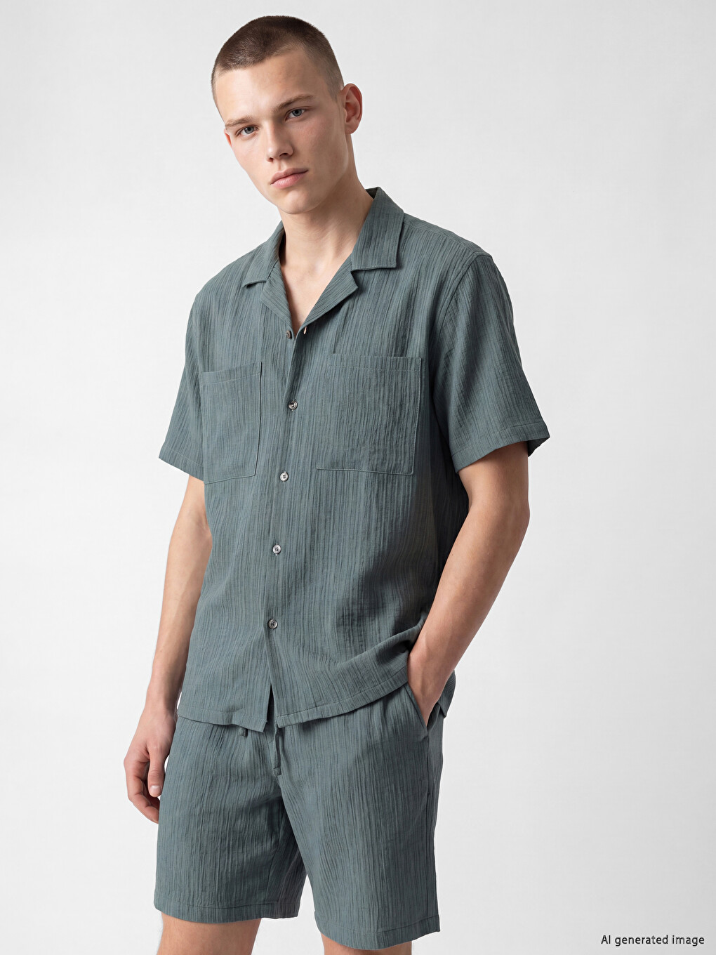 Regular Fit Camp Collar Crinkle Men's Shirt