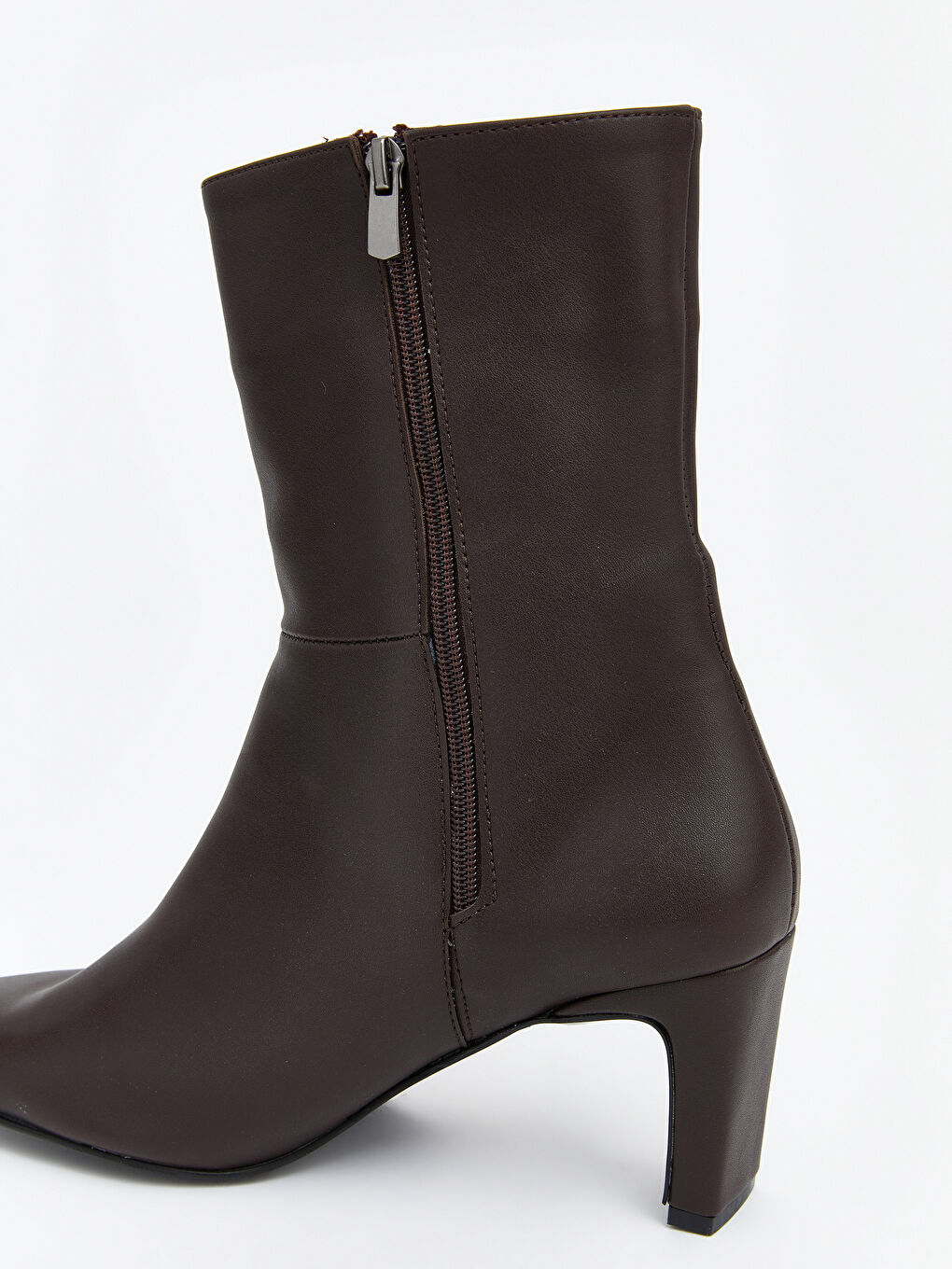 Kahverengi Deri Görünümlü Kadın Topuklu Bot-4