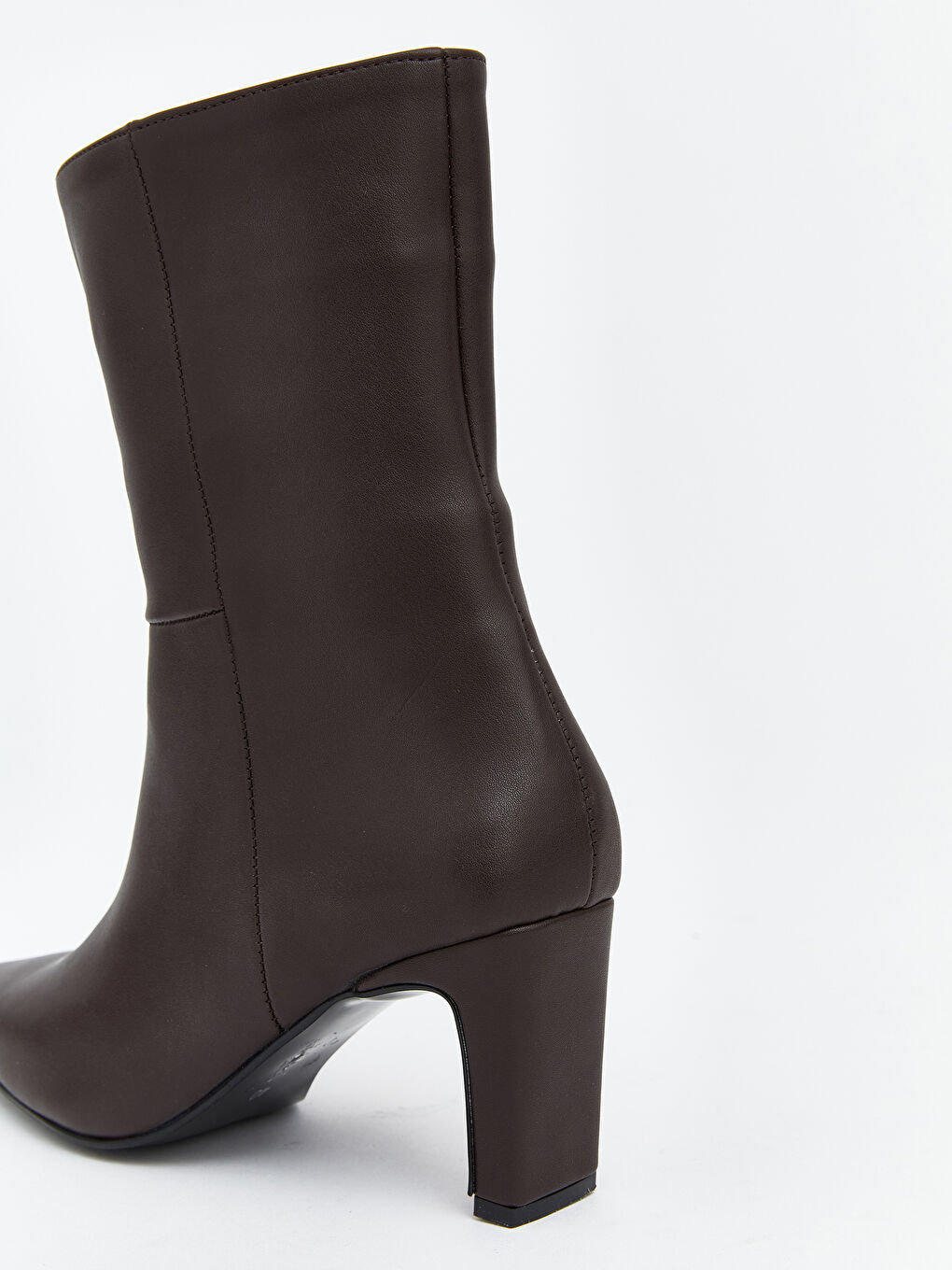 Kahverengi Deri Görünümlü Kadın Topuklu Bot-5