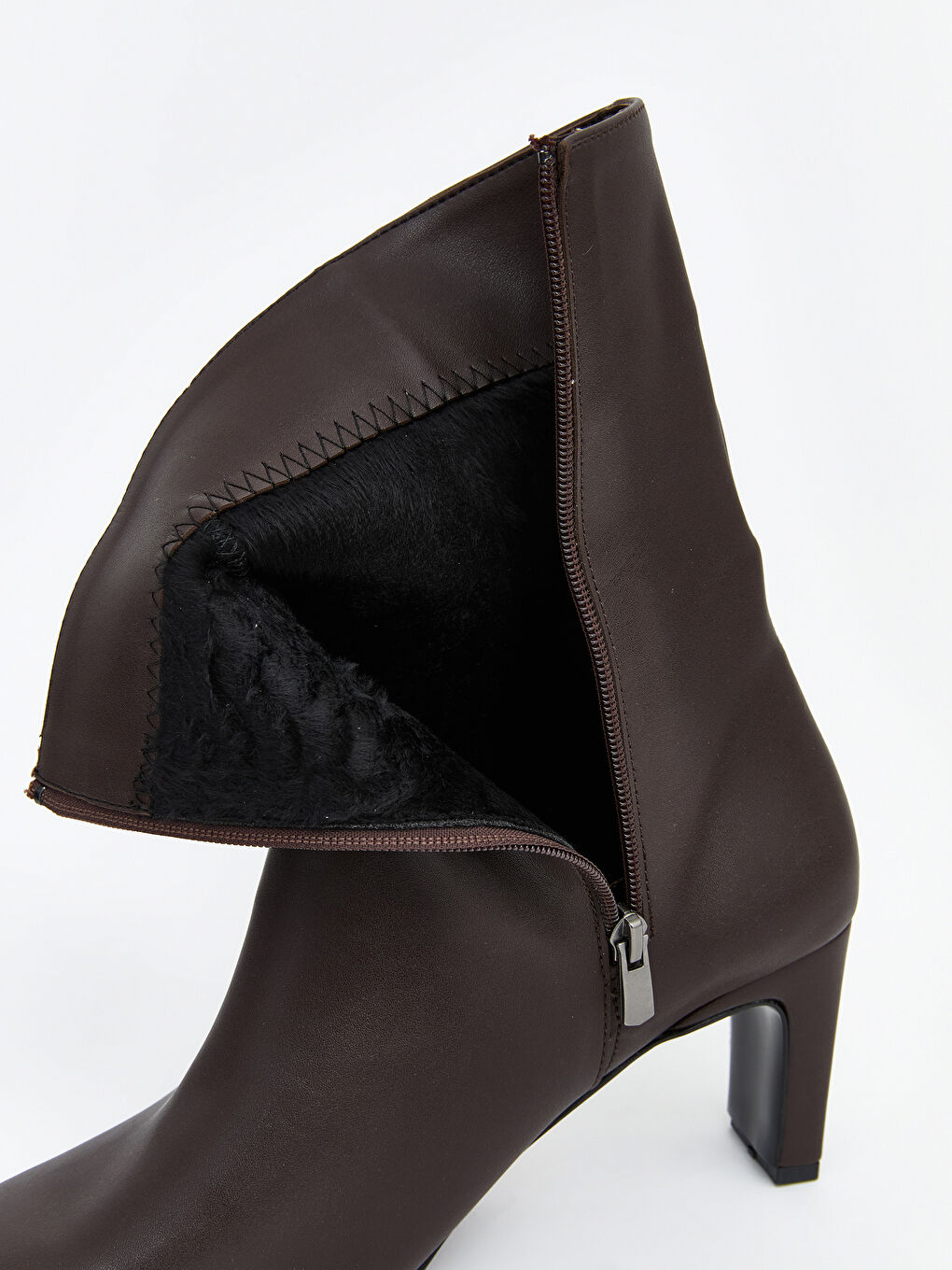 Kahverengi Deri Görünümlü Kadın Topuklu Bot-6