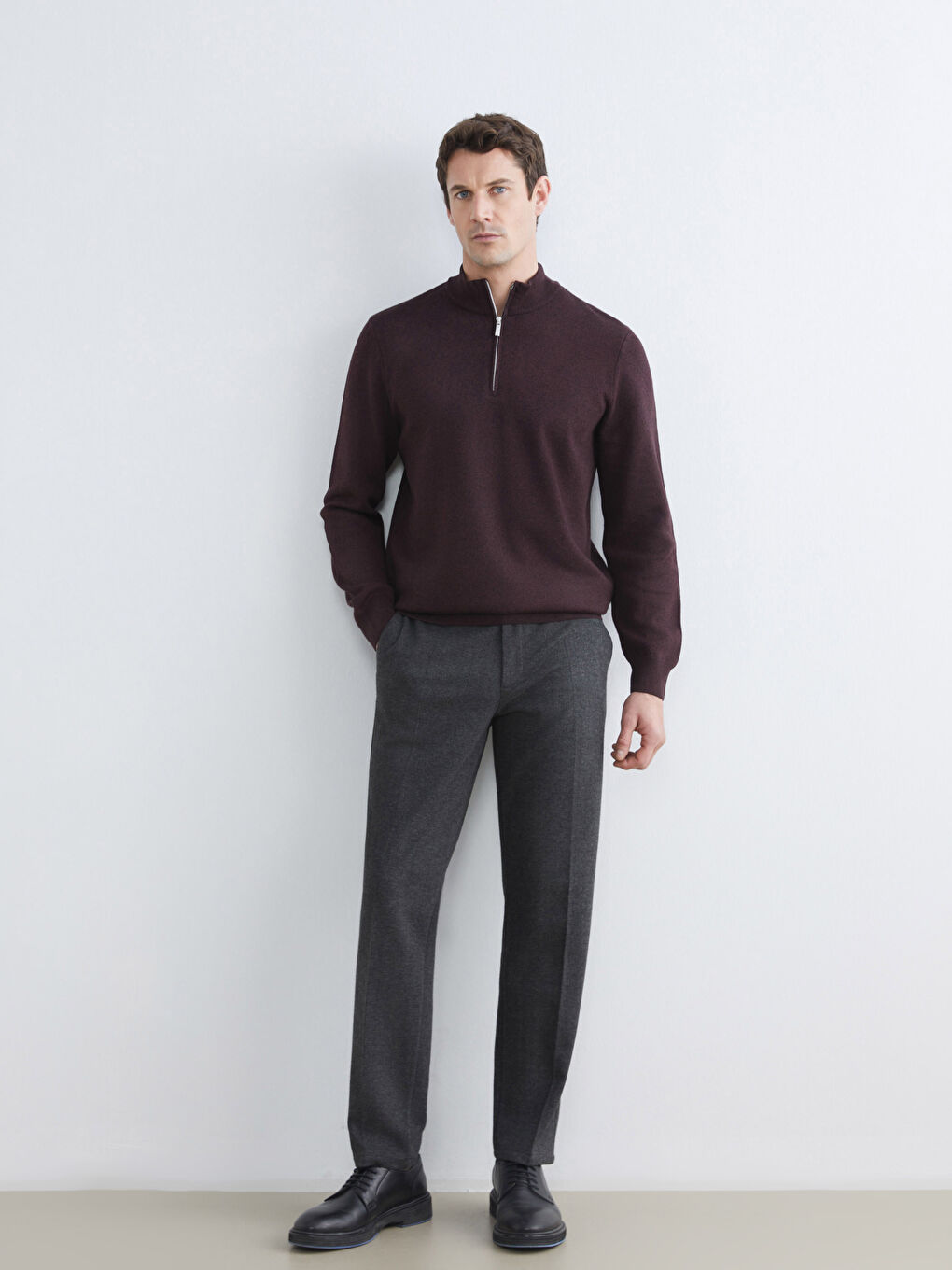 Antrasit Standart Kalıp Armürlü Erkek Pantolon