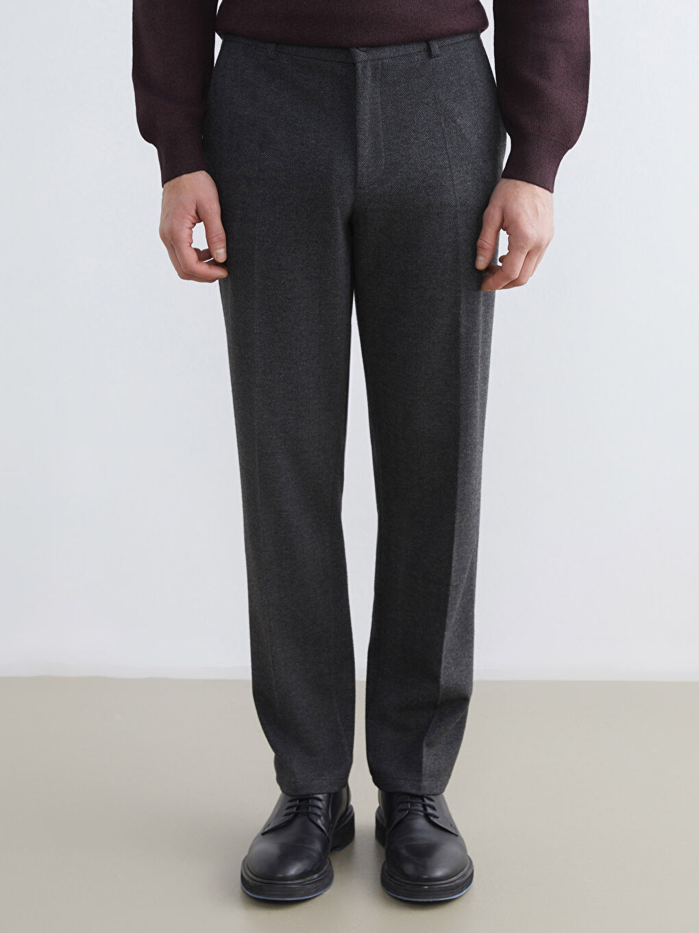 Antrasit Standart Kalıp Armürlü Erkek Pantolon-1