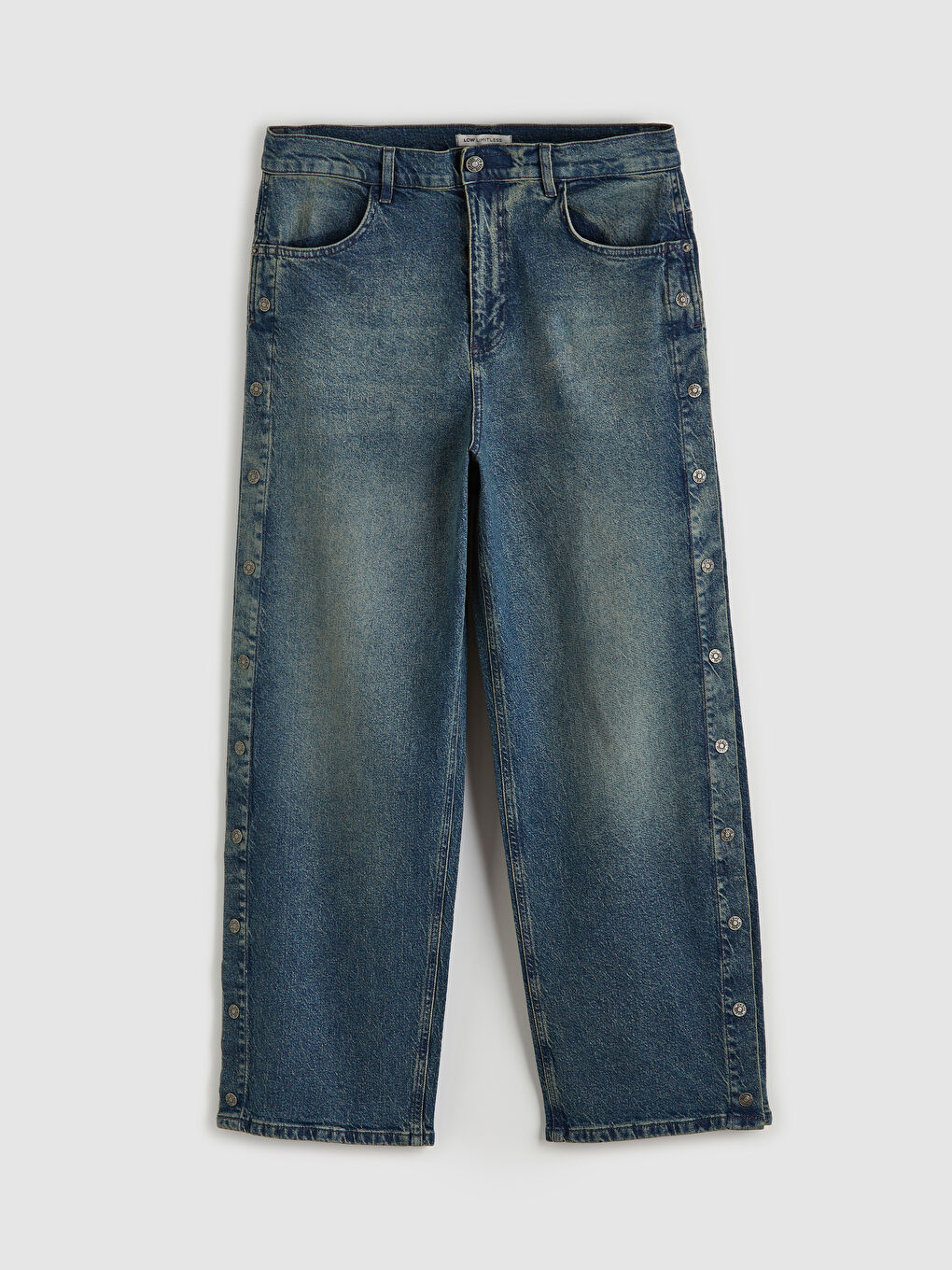 İndigo Regular Fit Yanları Düğmeli Erkek Jean Pantolon