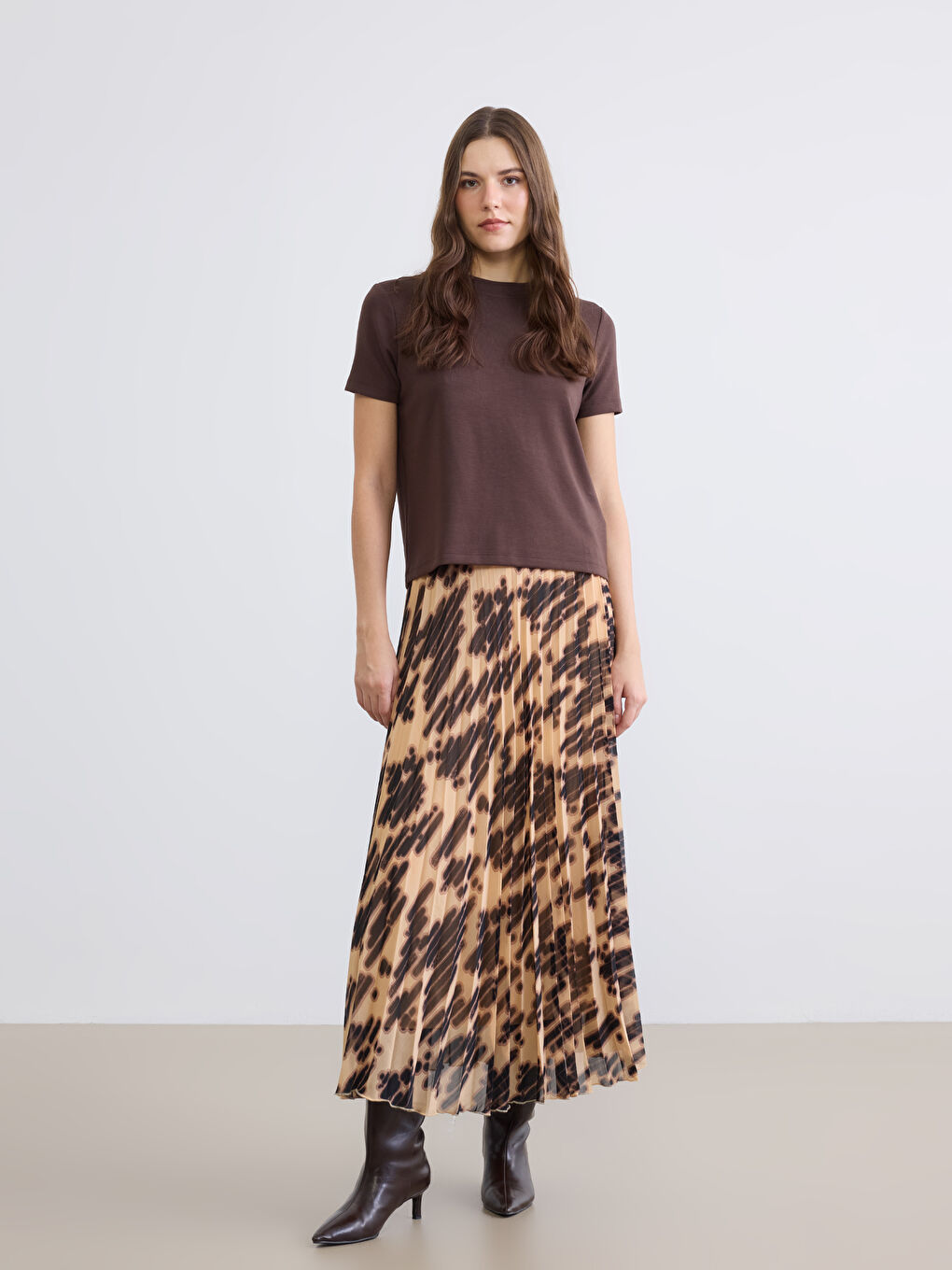 Өрнекті бүрмелі шифон белдемше серпімді белдікпен-1