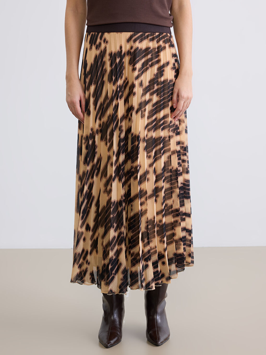 Өрнекті бүрмелі шифон белдемше серпімді белдікпен-2