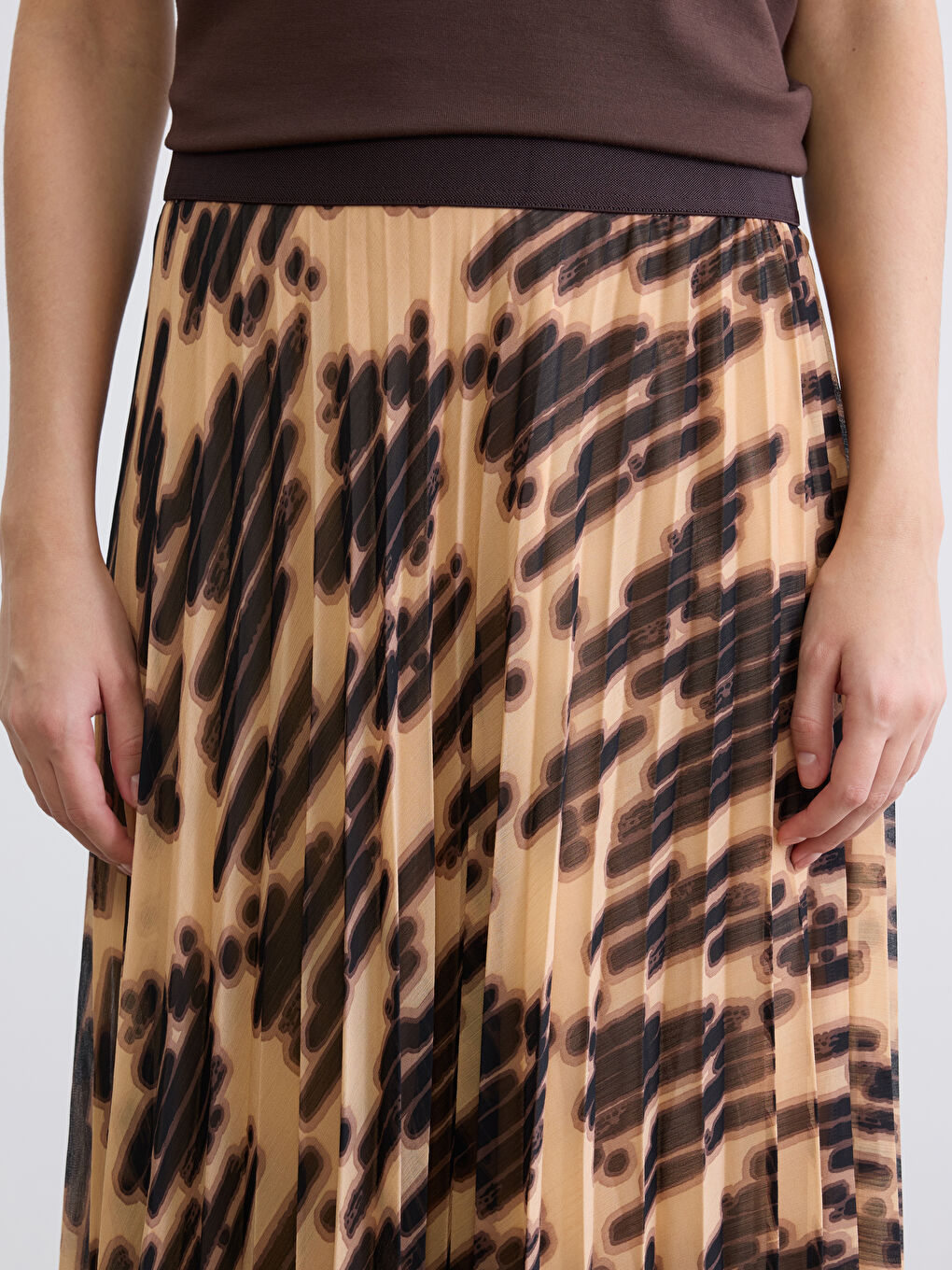 Өрнекті бүрмелі шифон белдемше серпімді белдікпен-4