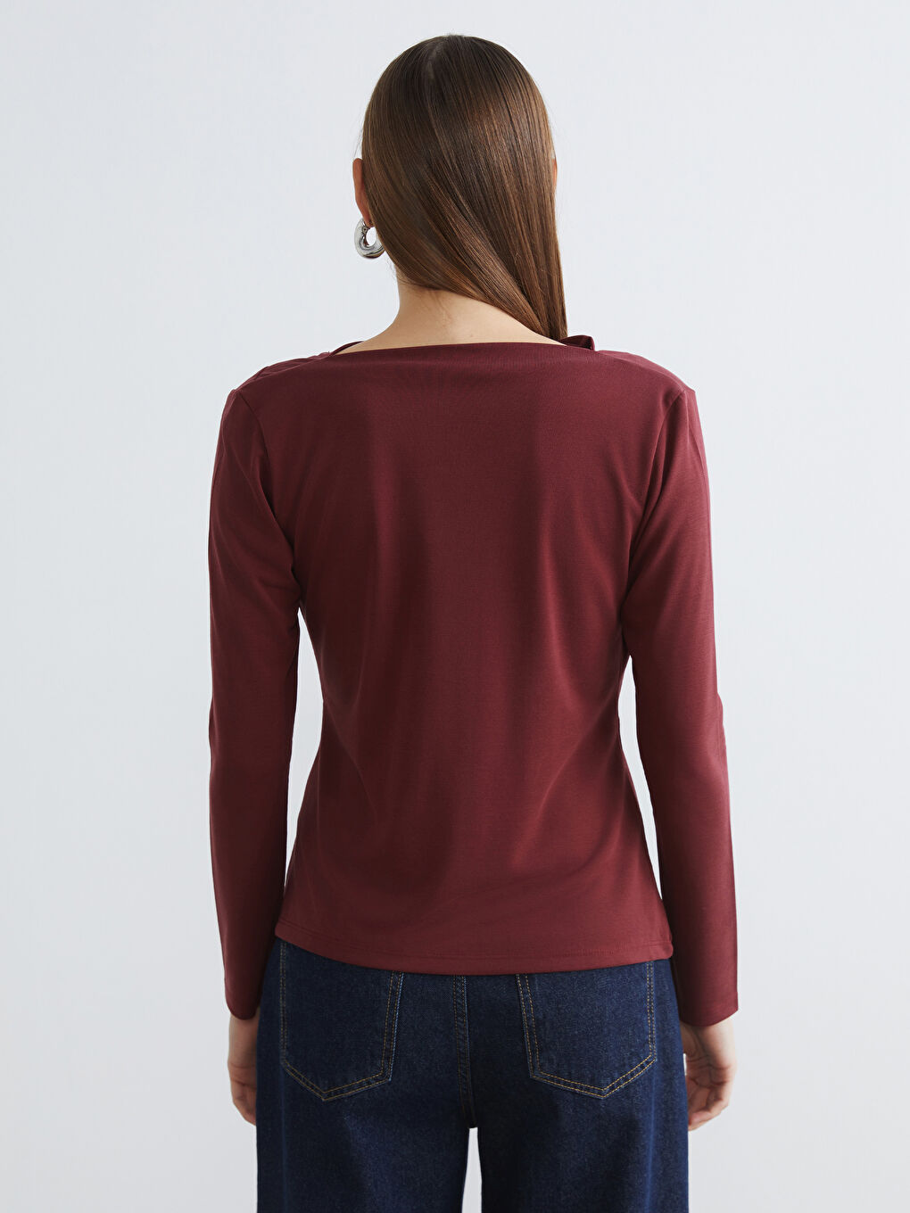 Mercan Dökümlü Yaka Büzgülü Bluz-3