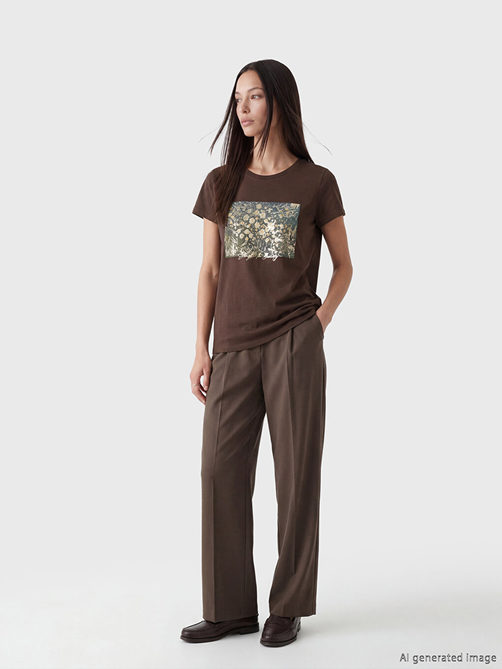 Tricou Imprimat cu Guler Rotund pentru Femei-1