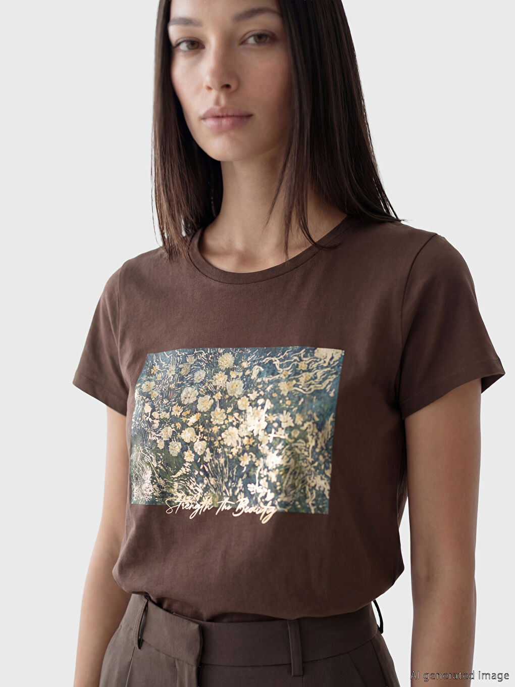 Tricou Imprimat cu Guler Rotund pentru Femei-2