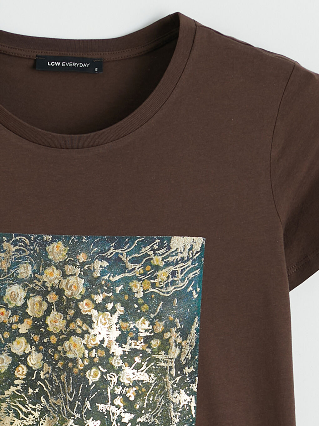 Tricou Imprimat cu Guler Rotund pentru Femei-5