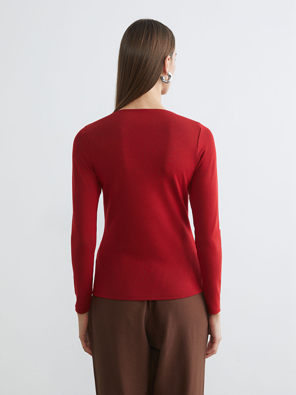 Kırmızı Kayık Yaka Fitilli Kadın Body-3