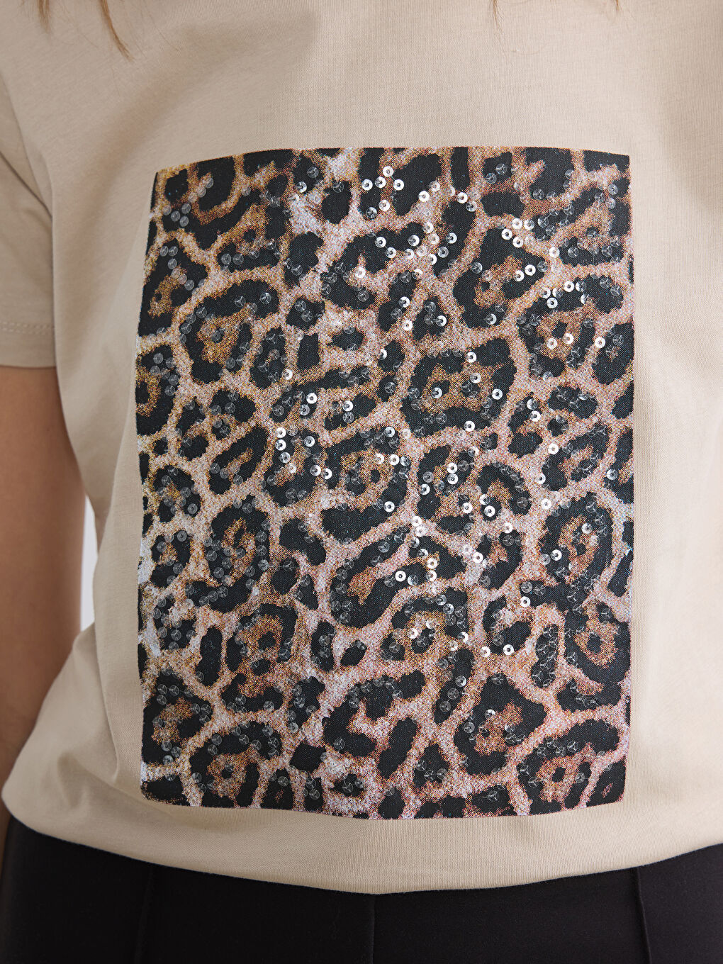 Crew Neck Sequined Women's T-Shirt-2