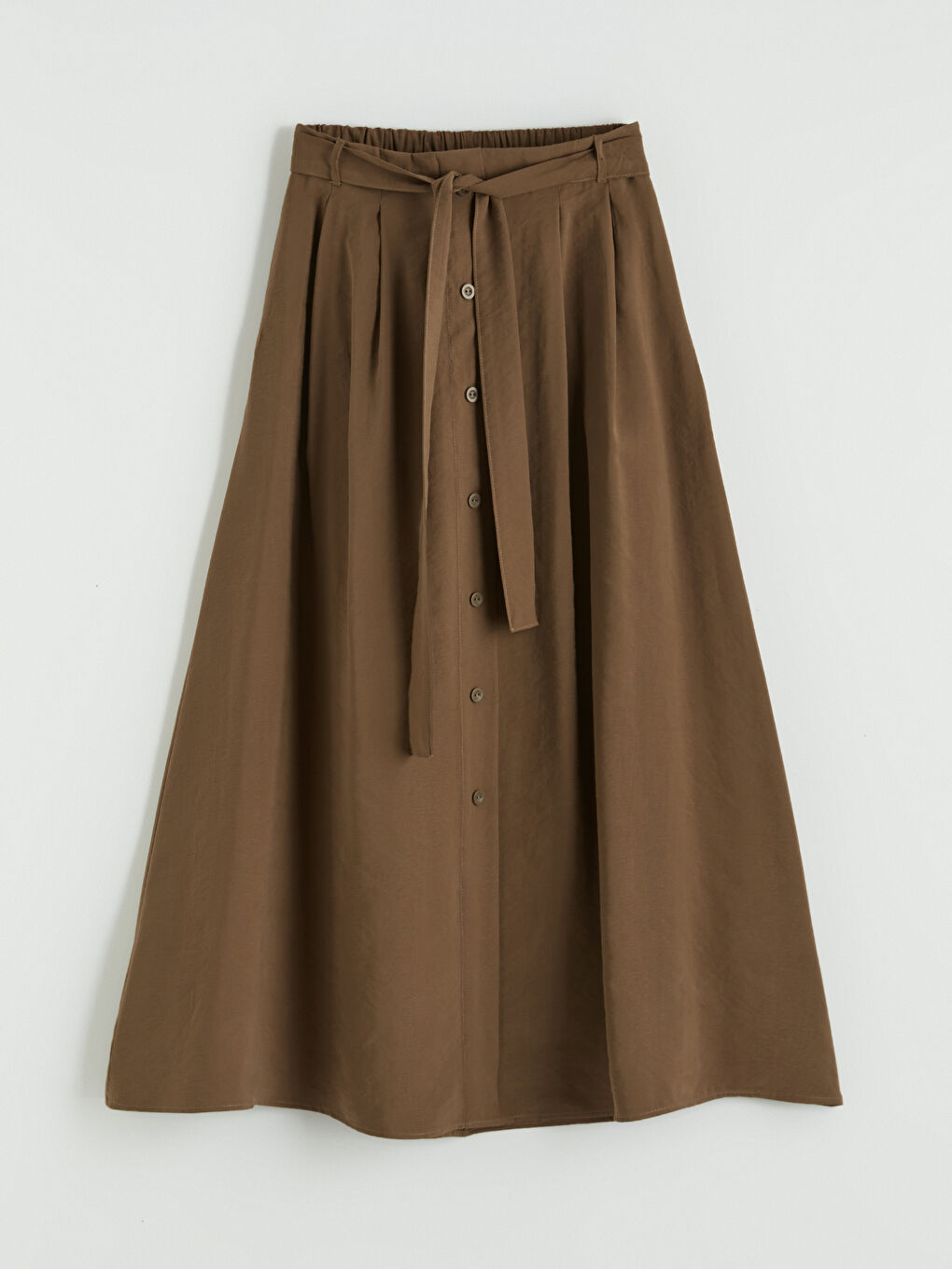 Kahverengi Beli Kuşaklı A Kesim Modal Karışımlı Etek