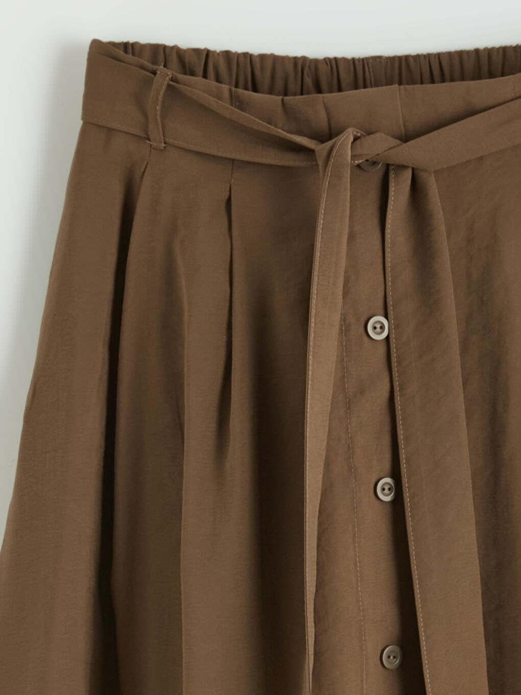 Kahverengi Beli Kuşaklı A Kesim Modal Karışımlı Etek-1