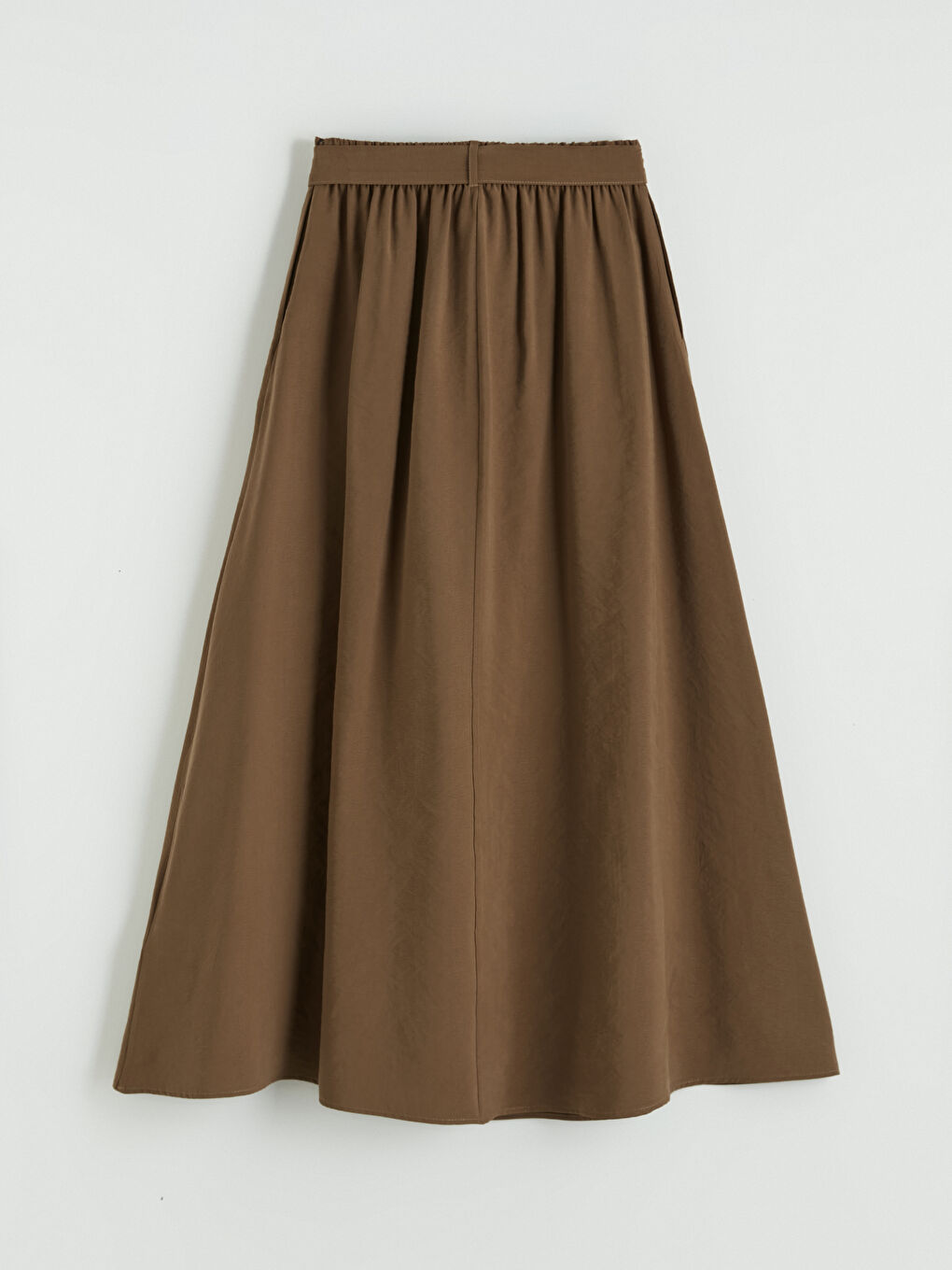 Kahverengi Beli Kuşaklı A Kesim Modal Karışımlı Etek-2