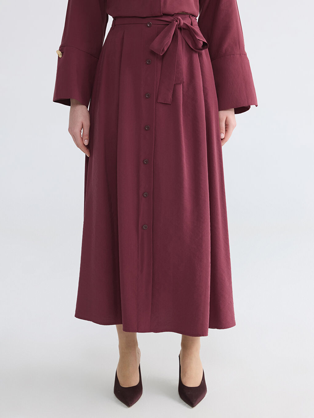 جيبة مودال مزيج بقصة A مع حزام-1