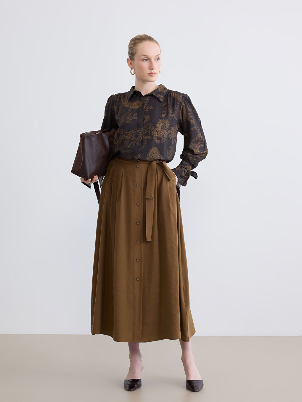 Belted A-Line Modal Blend Skirt