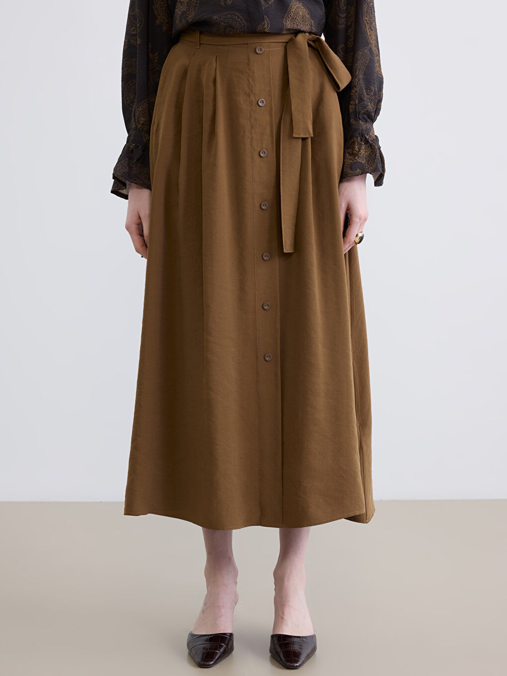 Belted A-Line Modal Blend Skirt-1