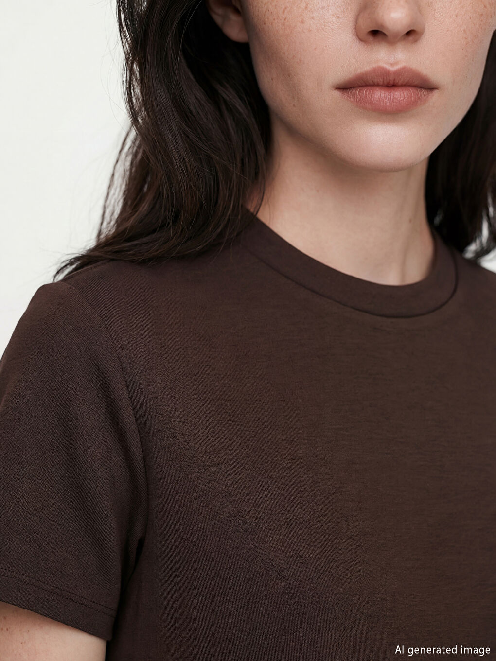 Kahverengi Bisiklet Yaka Kadın Tişört-2