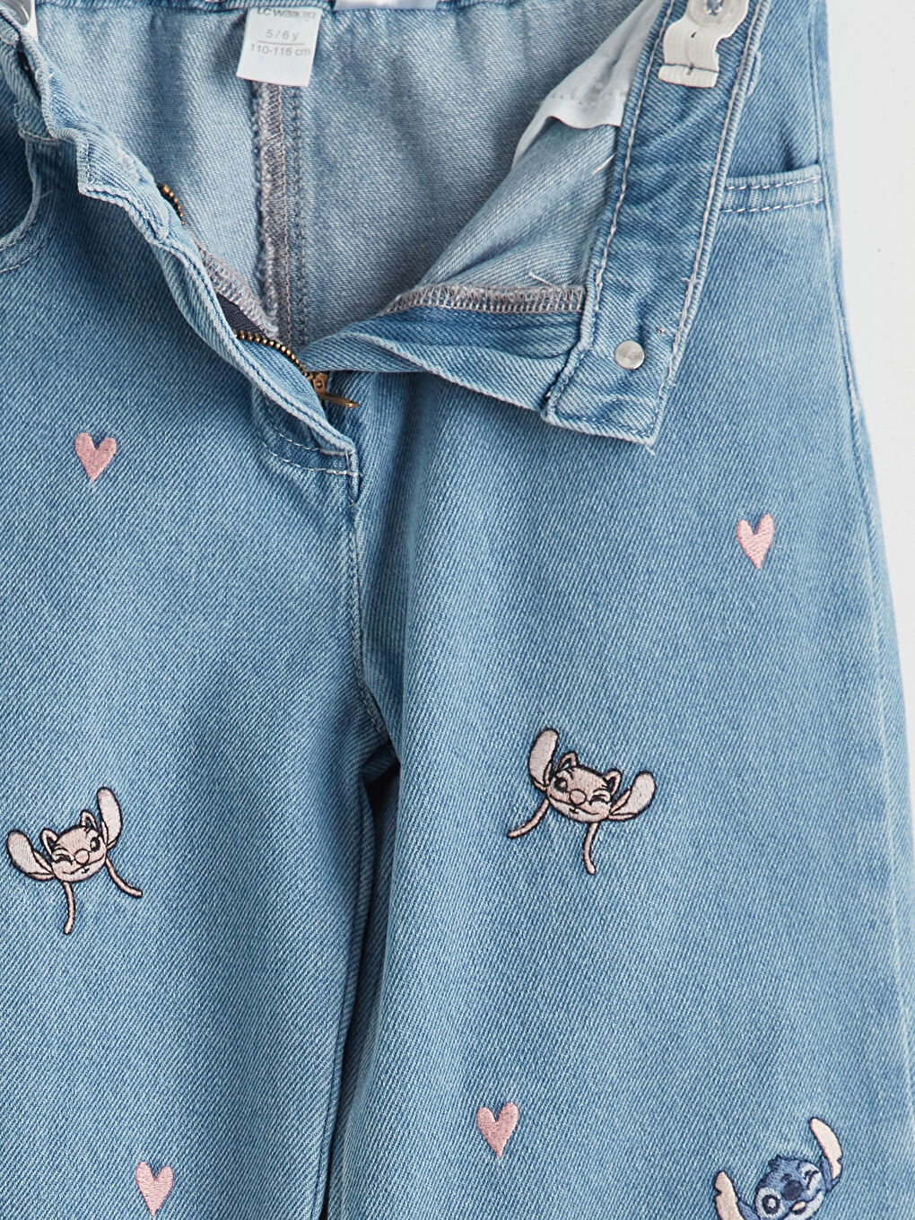 Mavi Stitch ve Angel Nakışlı Kız Çocuk Jean Pantolon-2