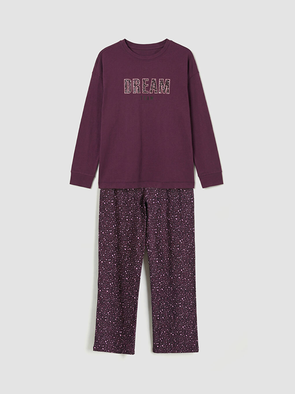 Mor Bisiklet Yaka Baskılı Kadın Pijama Takım