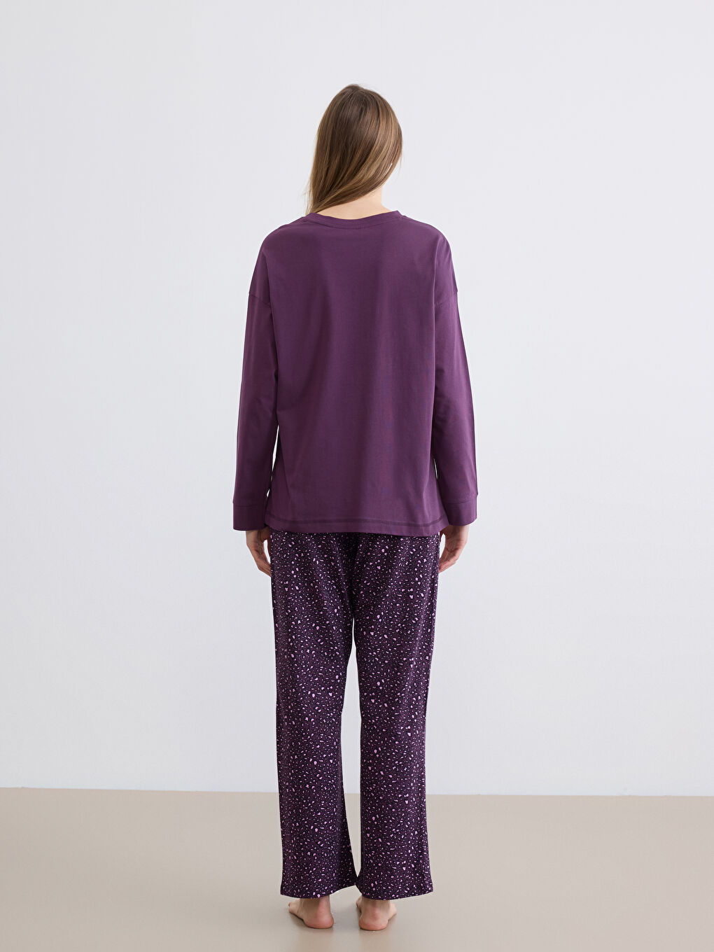 Ensemble de pyjama imprimé à col rond pour femme-6