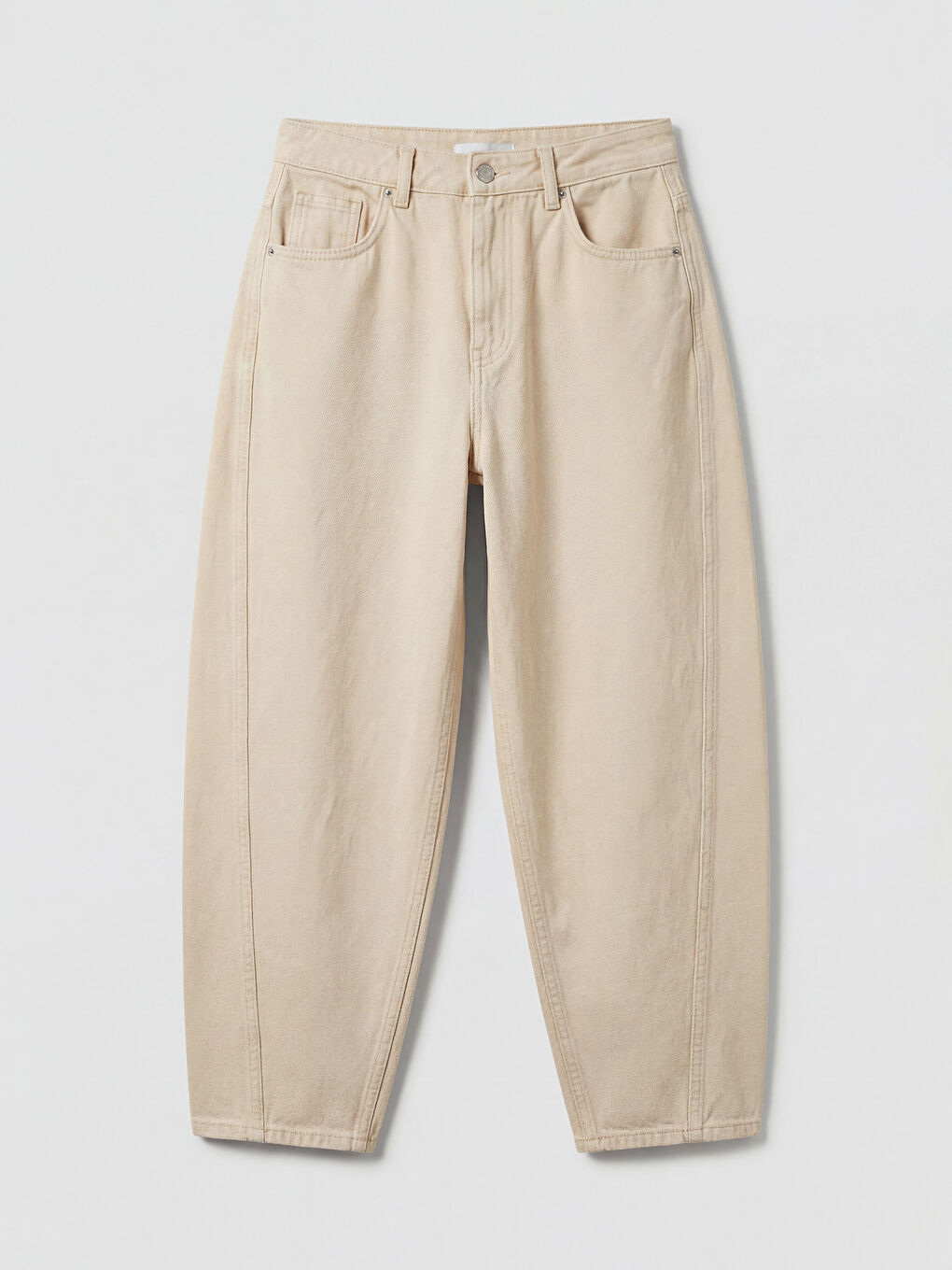 Ekru Yüksek Bel Barrel Fit Kadın Jean Pantolon-3