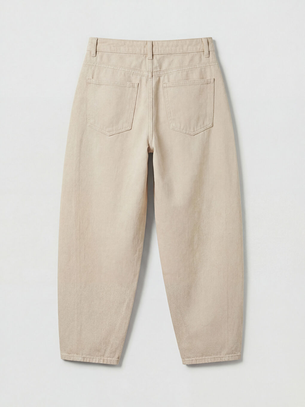 Ekru Yüksek Bel Barrel Fit Kadın Jean Pantolon-4