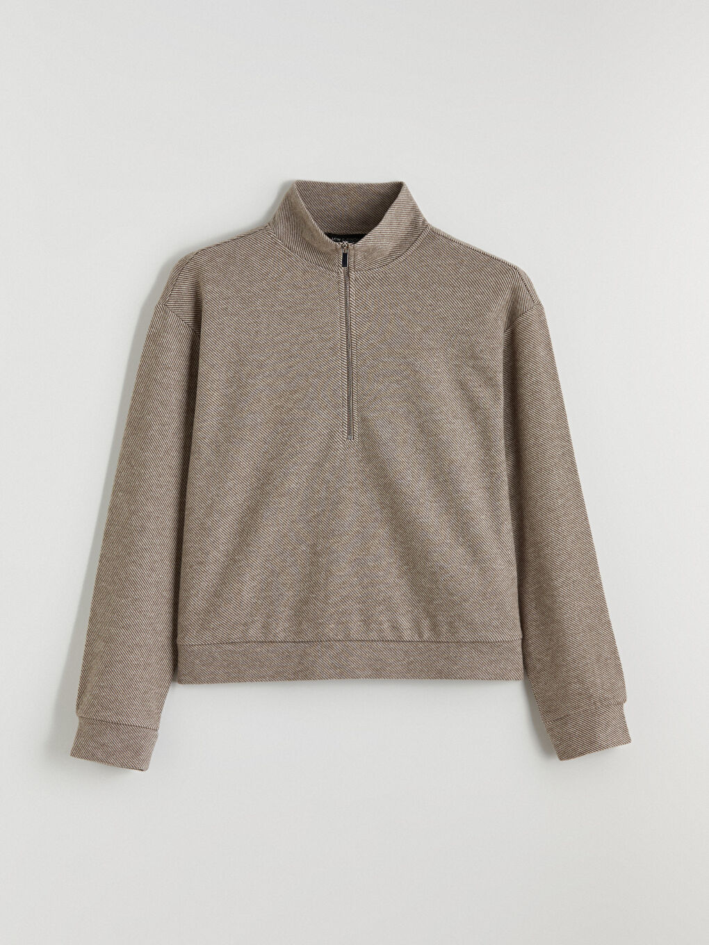 Kahverengi Dik Yaka Desenli Soft Touch Kadın Sweatshirt-4