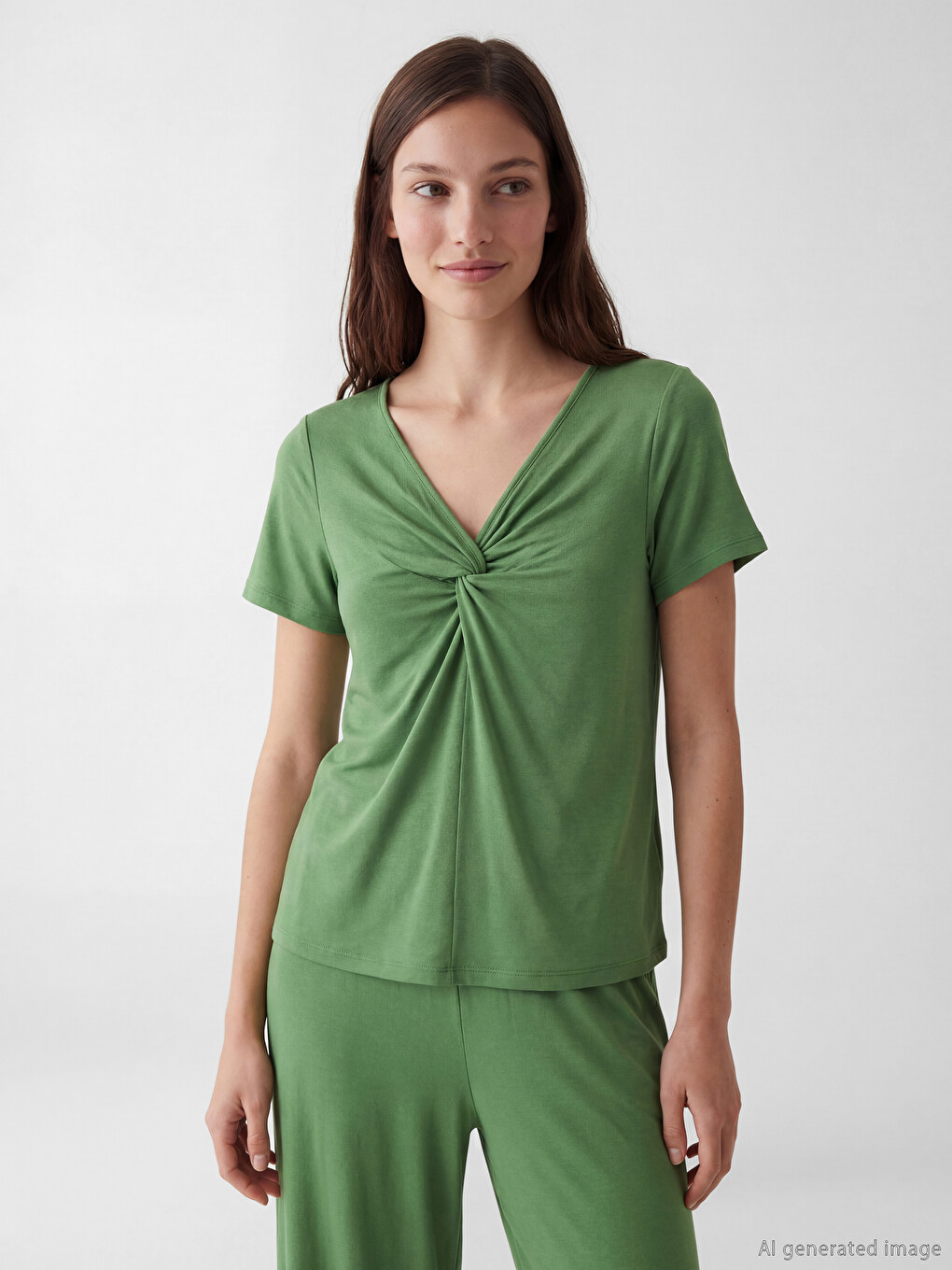 V Neck Ruched Women's Pyjamas Set-1