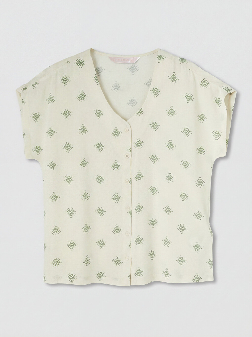 Ekru V Yaka Desenli Kadın Pijama Takımı-5