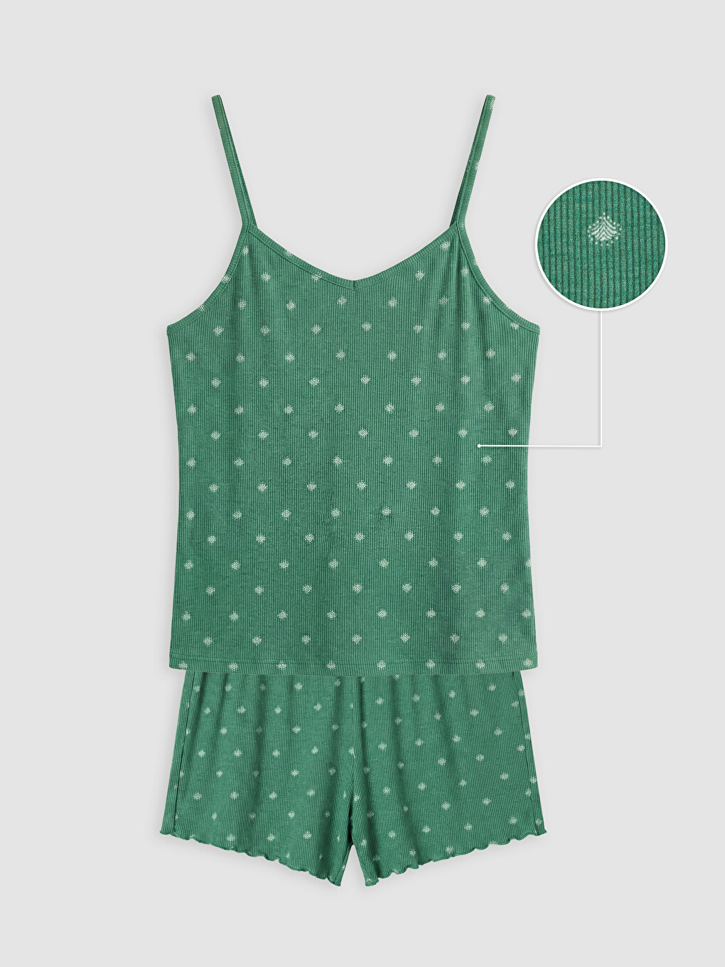 Yeşil Desenli Kadın Şortlu Pijama Takımı-4