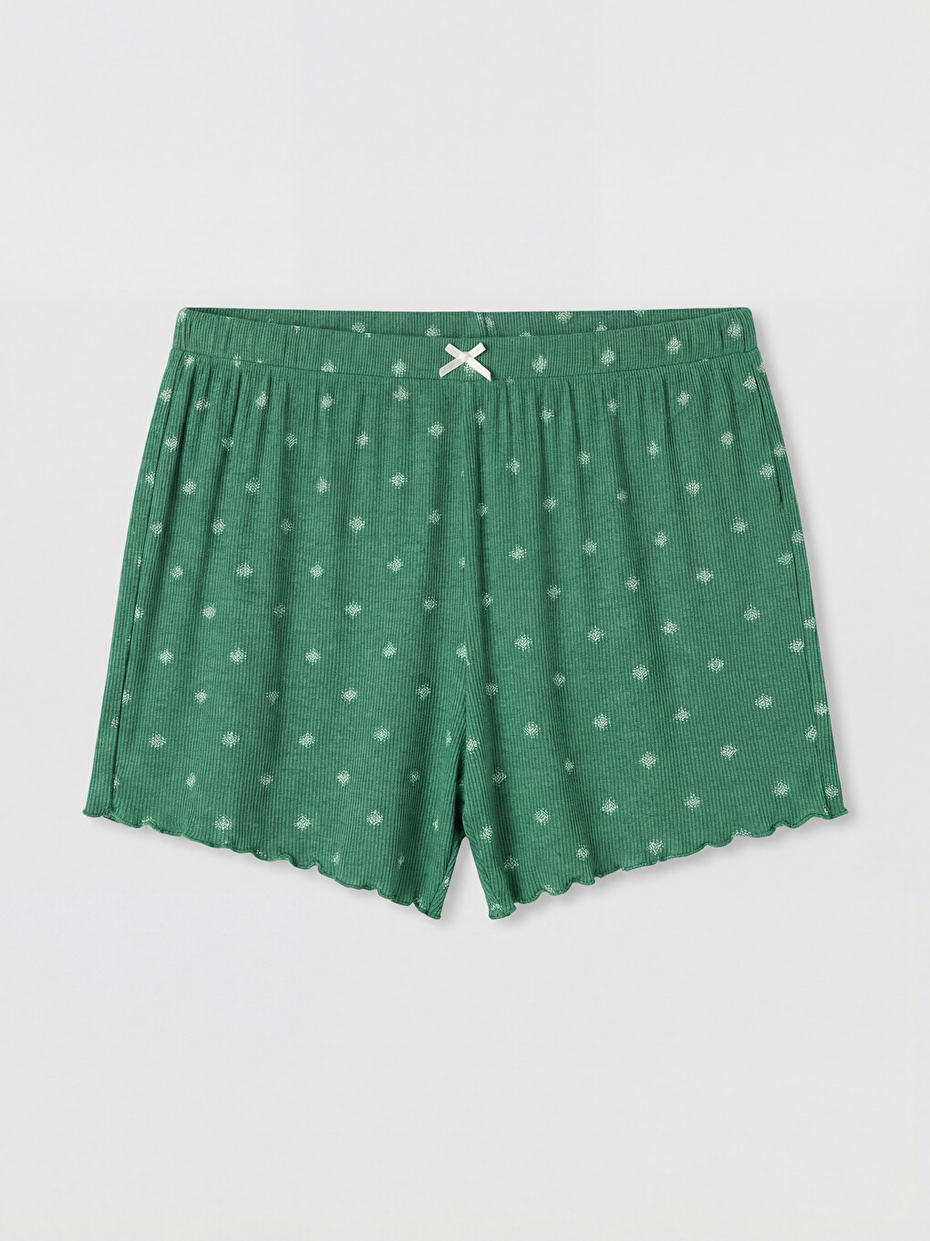 Yeşil Desenli Kadın Şortlu Pijama Takımı-7
