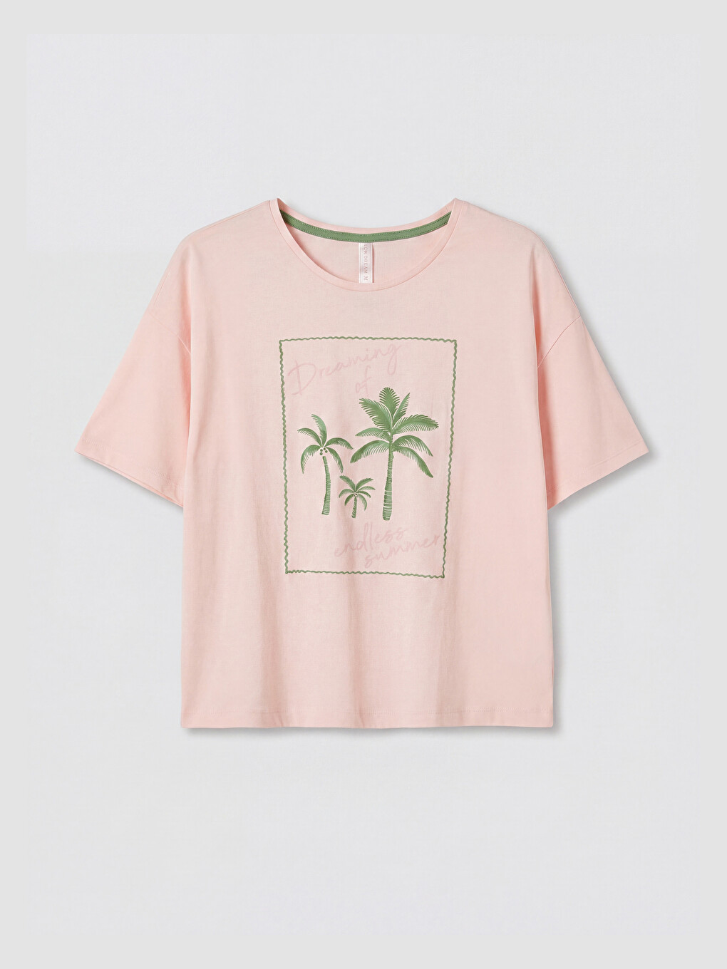 Ekru Bisiklet Yaka Baskılı Kadın Pijama Takımı-1