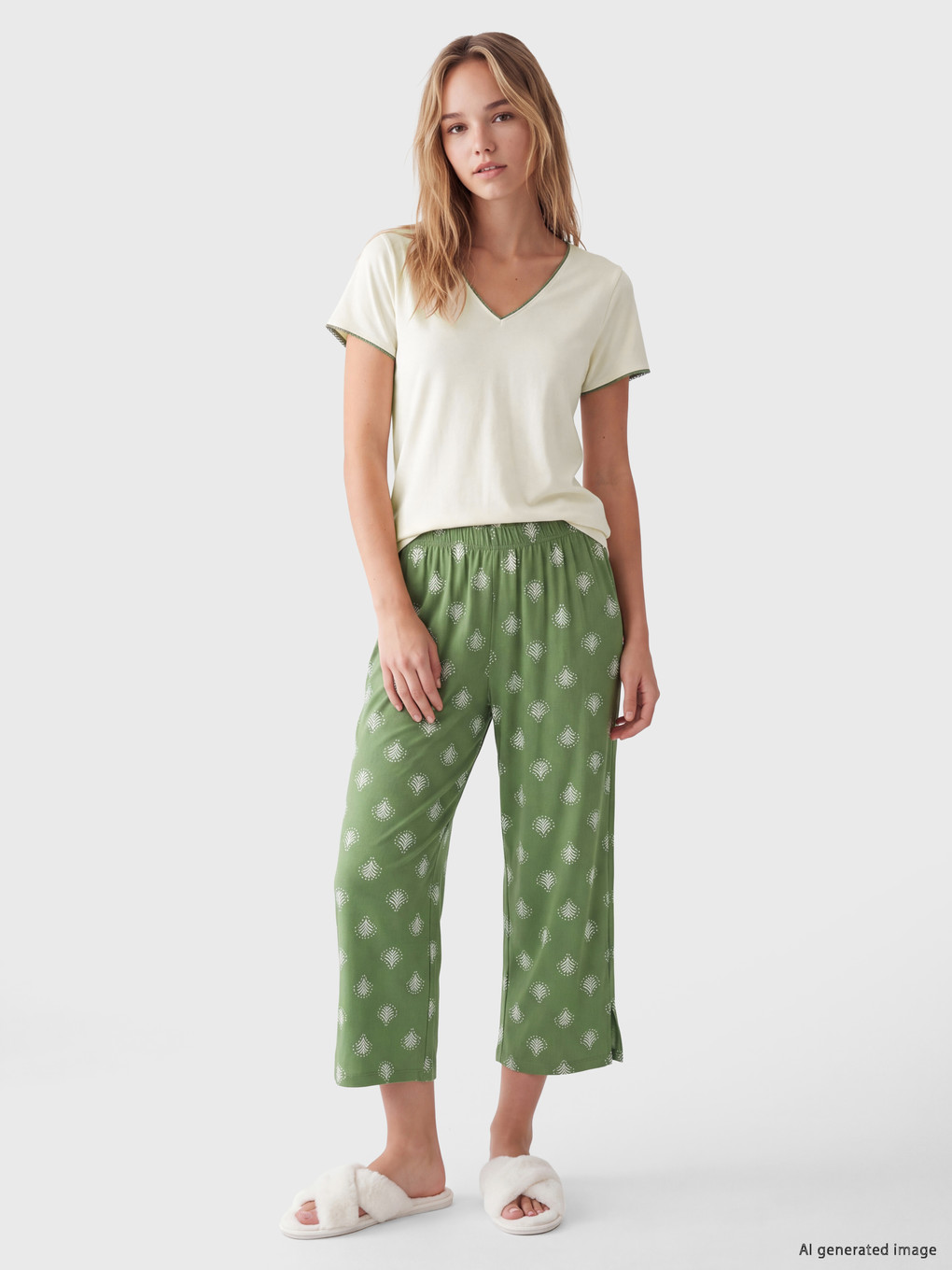 V Neck Women's Capri Pyjamas Set-1
