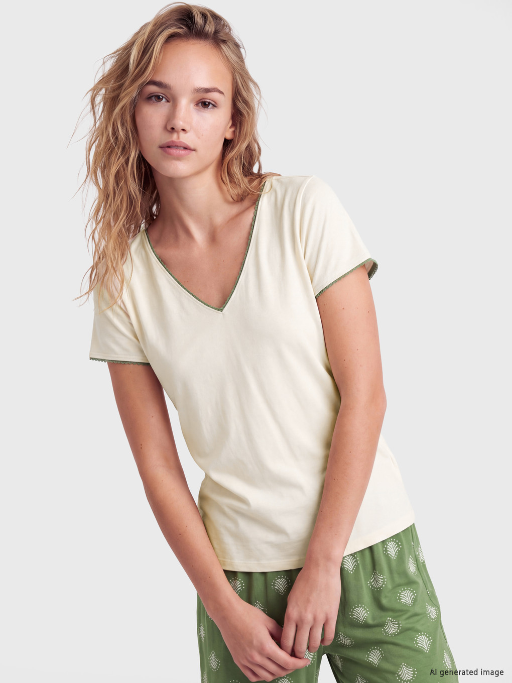 V Neck Women's Capri Pyjamas Set-2