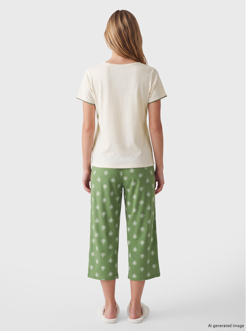 V Neck Women's Capri Pyjamas Set-4