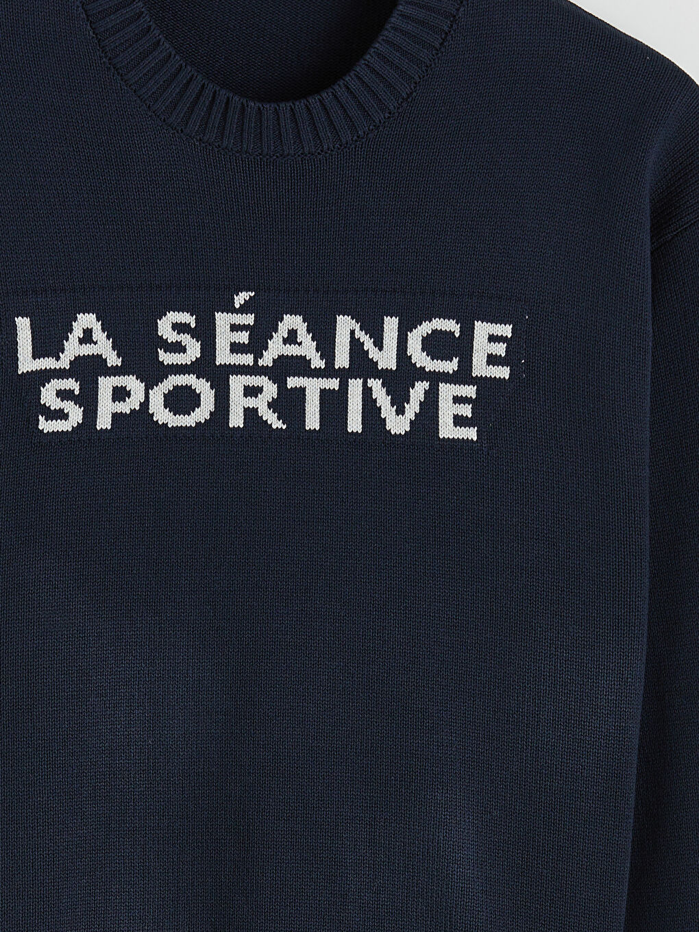 Lacivert Bisiklet Yaka Slogan Baskılı Erkek Triko Kazak-1