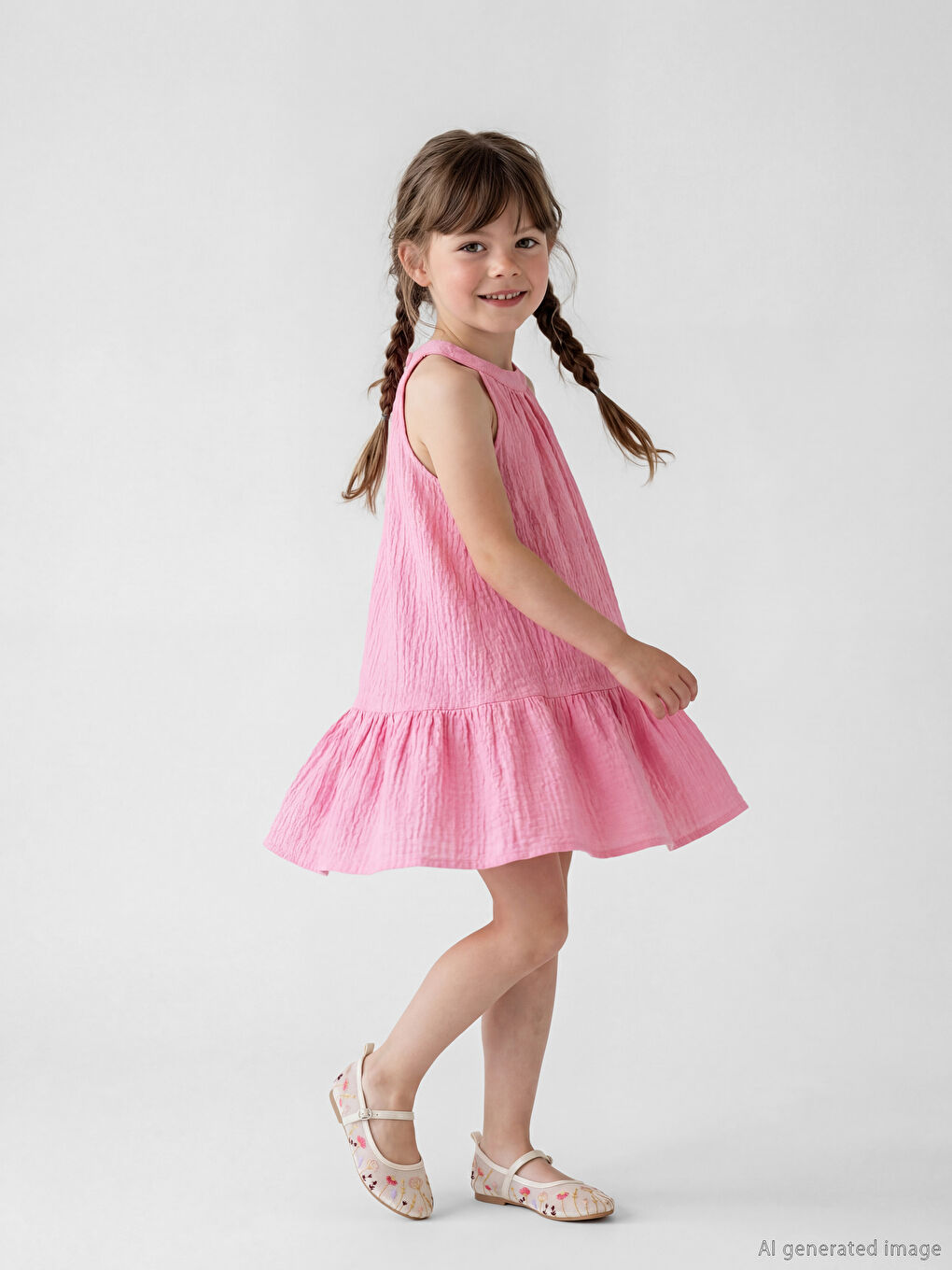 Pembe Halter Yaka Kız Çocuk Elbise-1