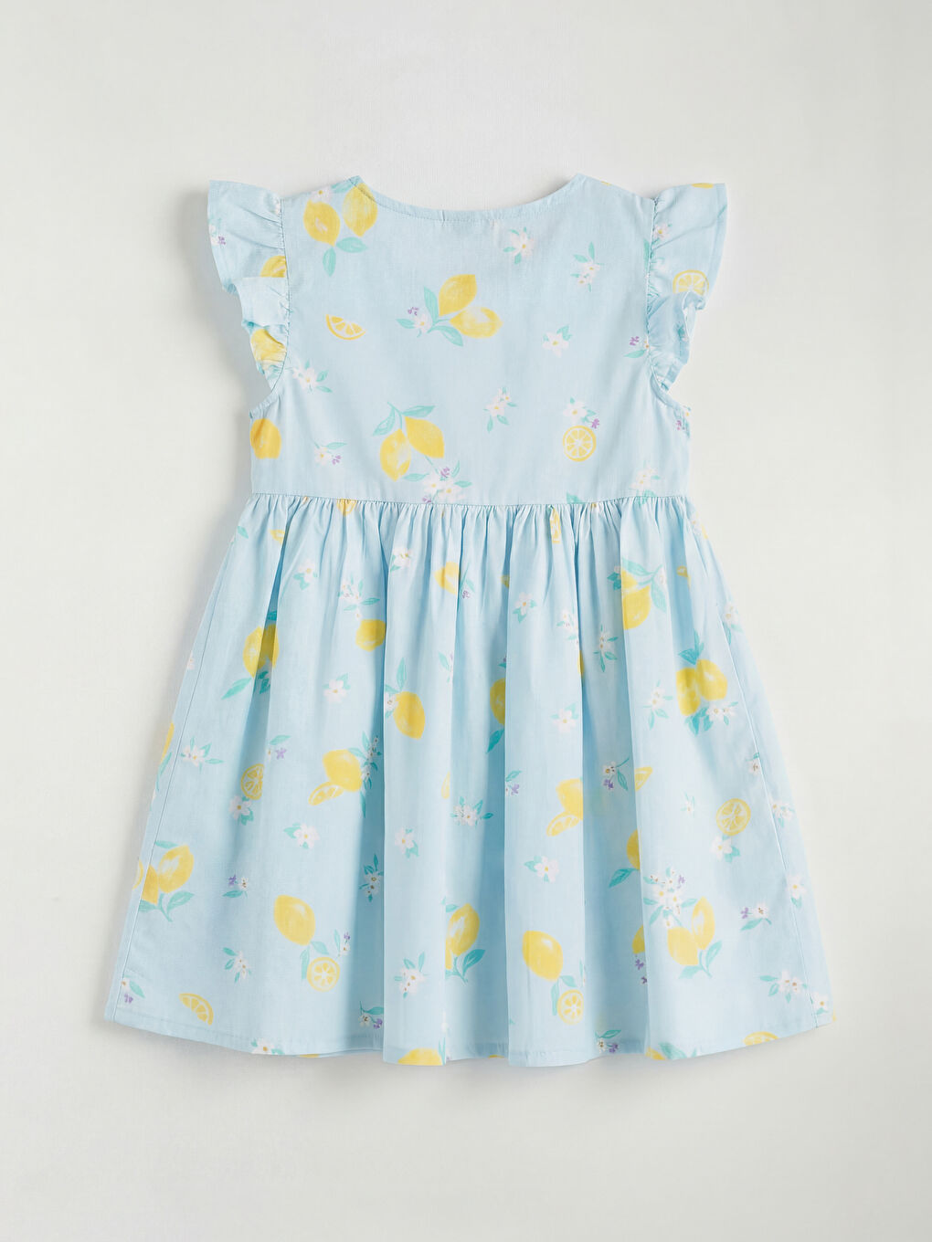 Mavi Limon Baskılı Fırfırlı Kız Çocuk Elbise-1