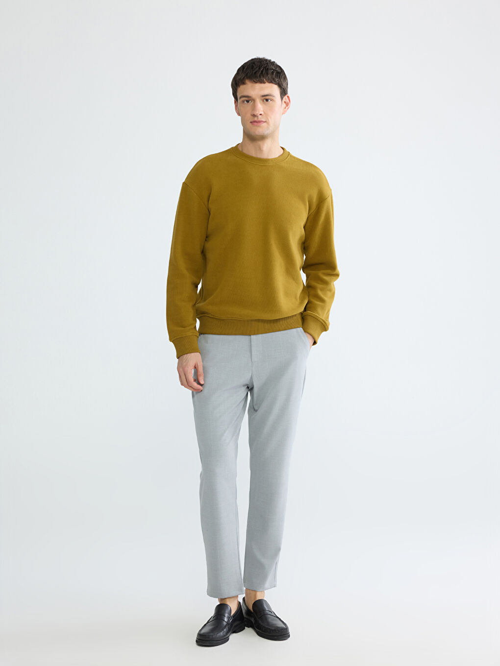 Yeşil Bisiklet Yaka Erkek Sweatshirt-1