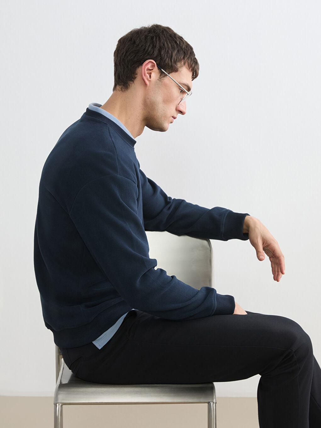 Lacivert Bisiklet Yaka Erkek Sweatshirt