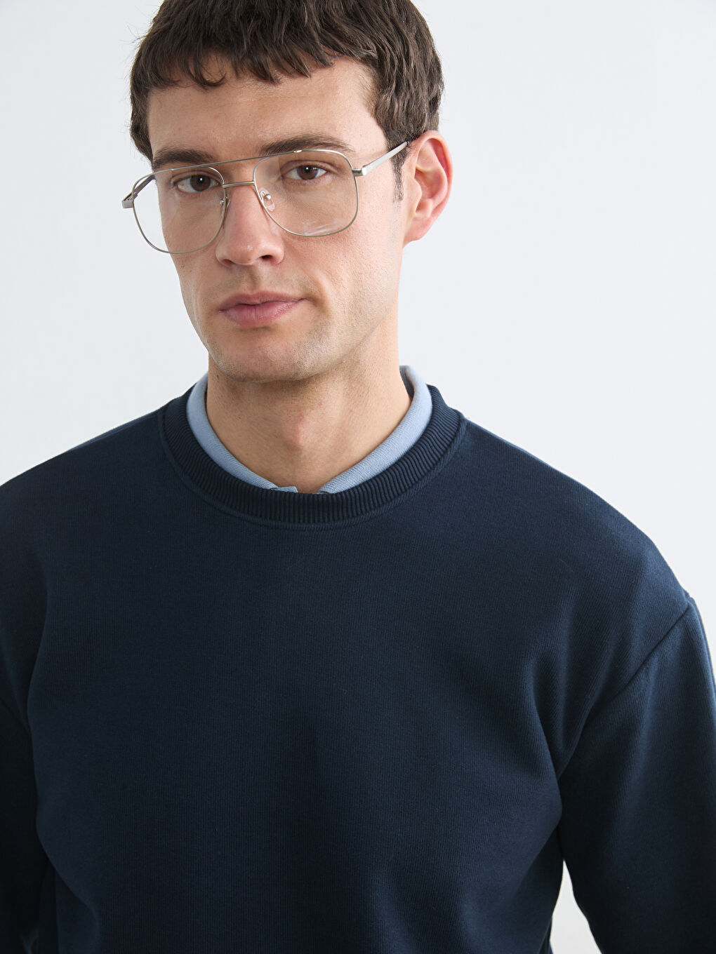 Lacivert Bisiklet Yaka Erkek Sweatshirt-2