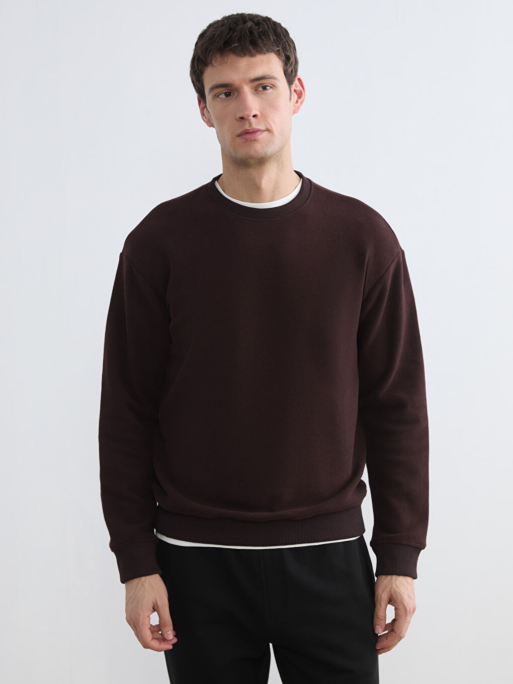 Kahverengi Bisiklet Yaka Erkek Sweatshirt